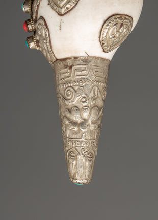 Conch Symbol of Sound and Spirituality | Silver Plated with Turquoise & Coral Inlays