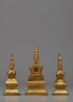 Gold-Plated Buddhist Stupa Set 