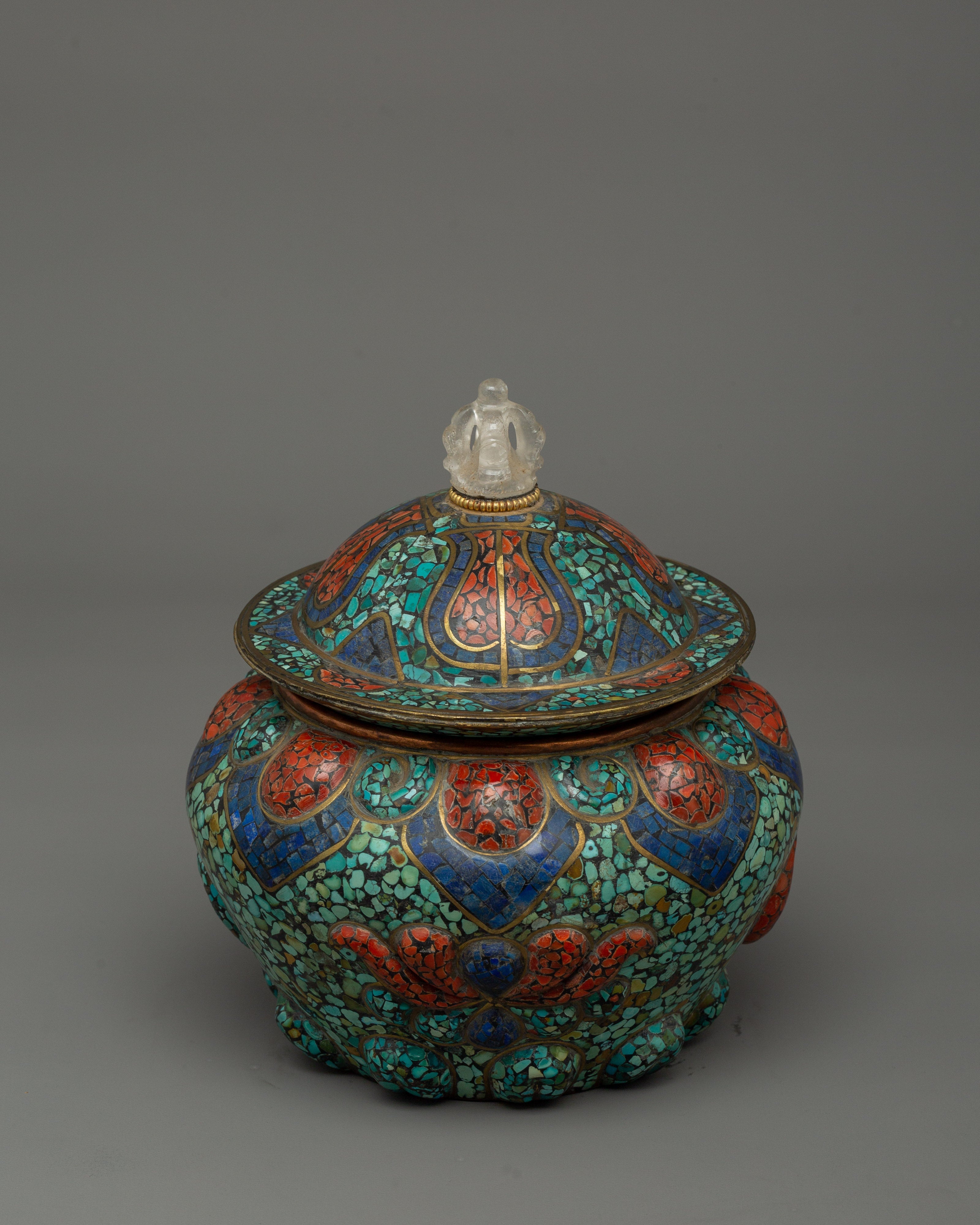Tibetan Ceremonial Rice Pot | Buddhist Offering Bowl for Meditation Spaces