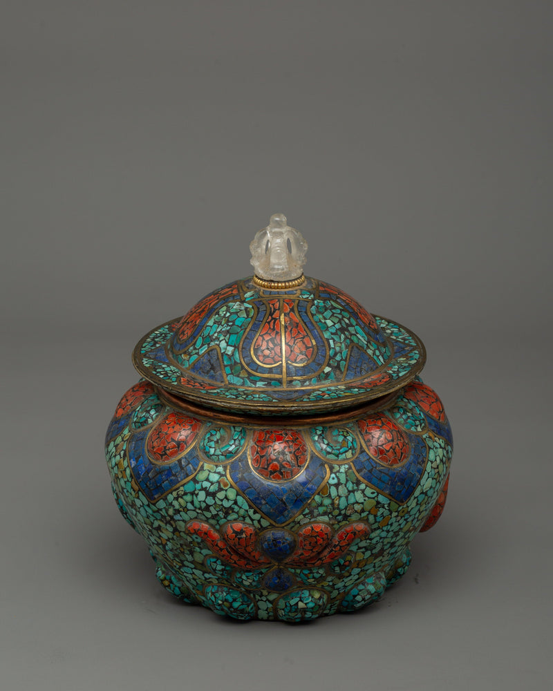 Tibetan Ceremonial Rice Pot | Buddhist Offering Bowl for Meditation Spaces