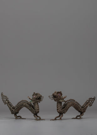 Elegant Silver Filigree Dragon Statue | Buddhist-Inspired Home Decor