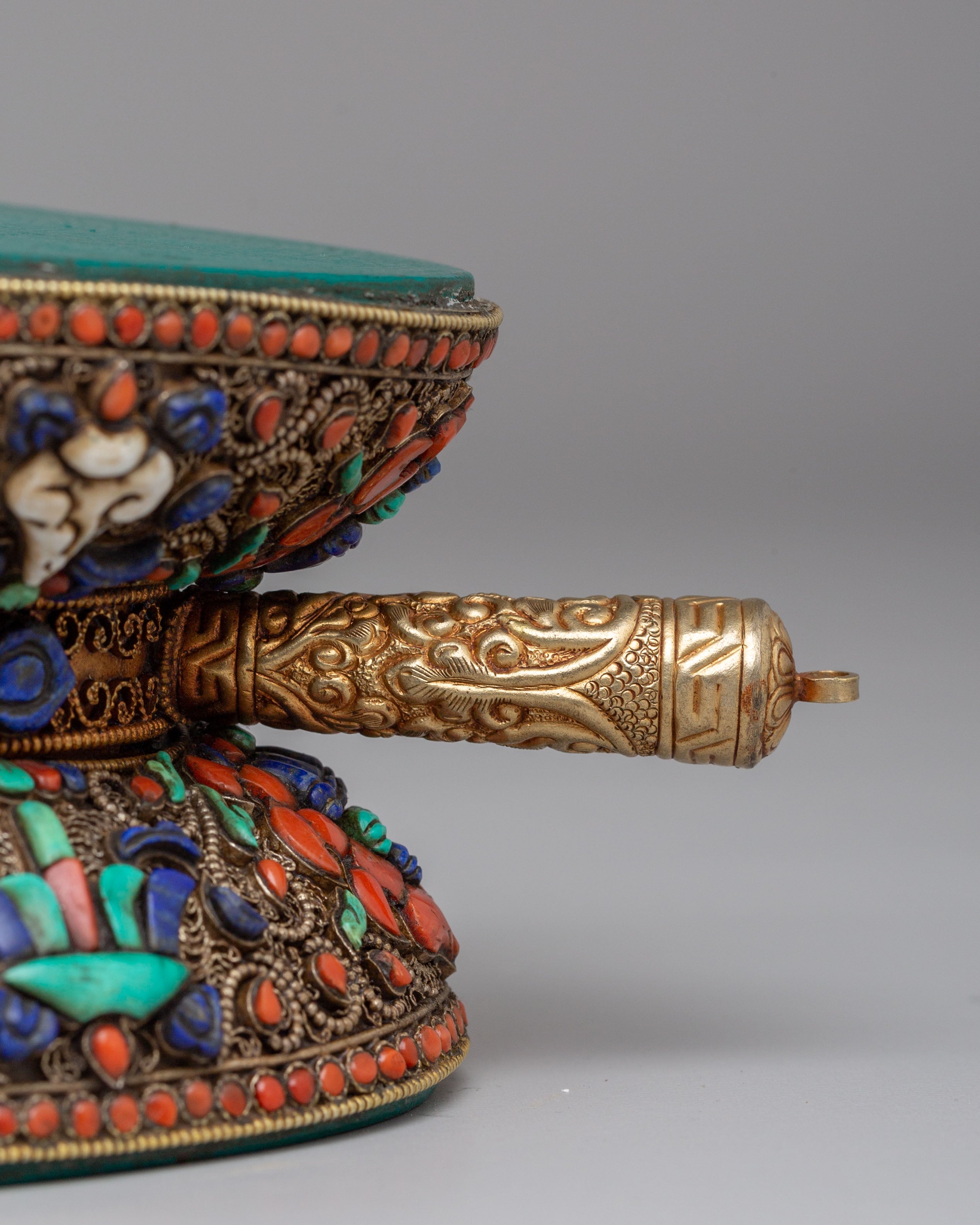 Buddhist Damaru with Stand | Handcrafted Ritual Drum for Meditation