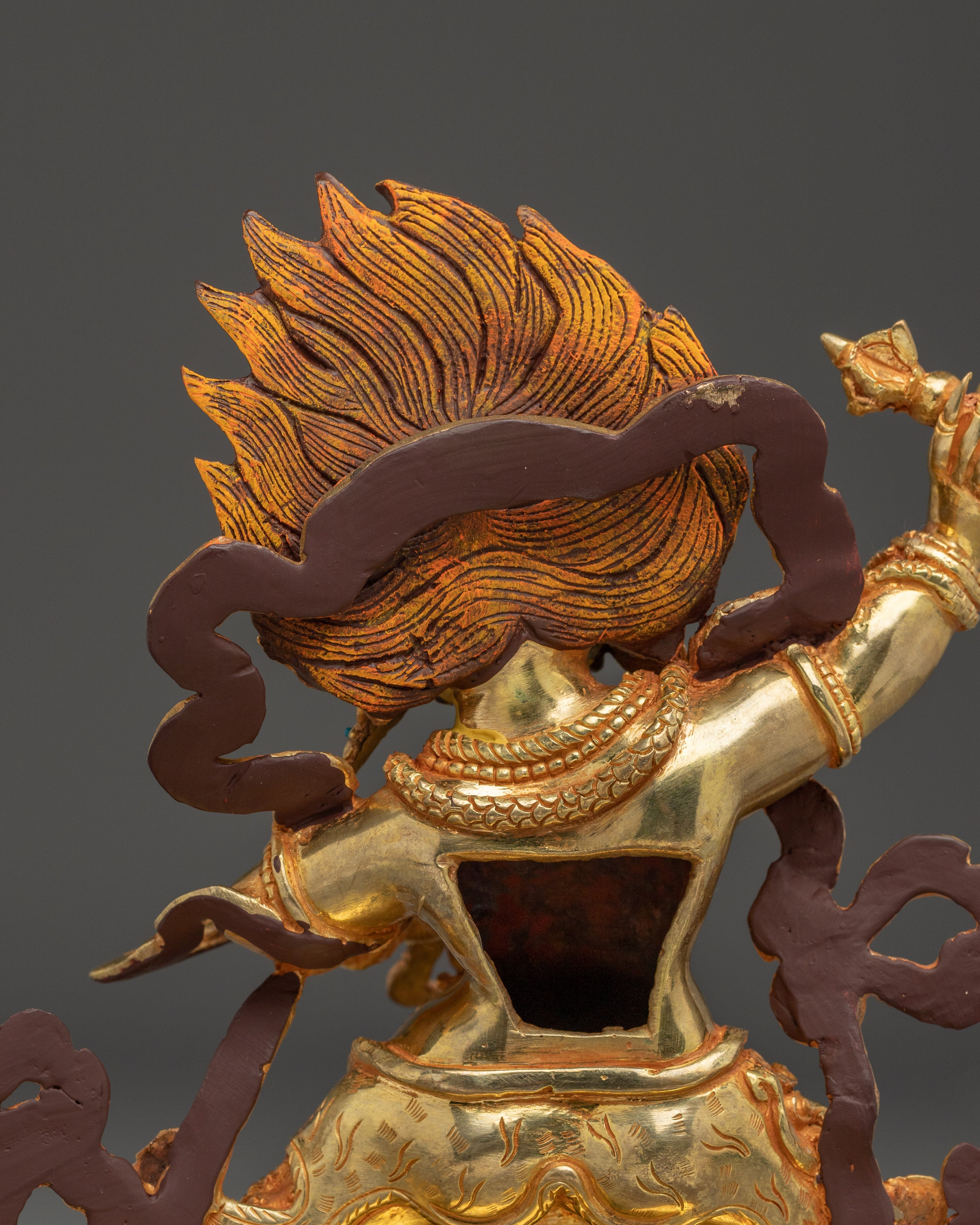 Vajrapani Deity Sculpture with Gemstone Detailing | Gold Gilded Copper Protector Statue