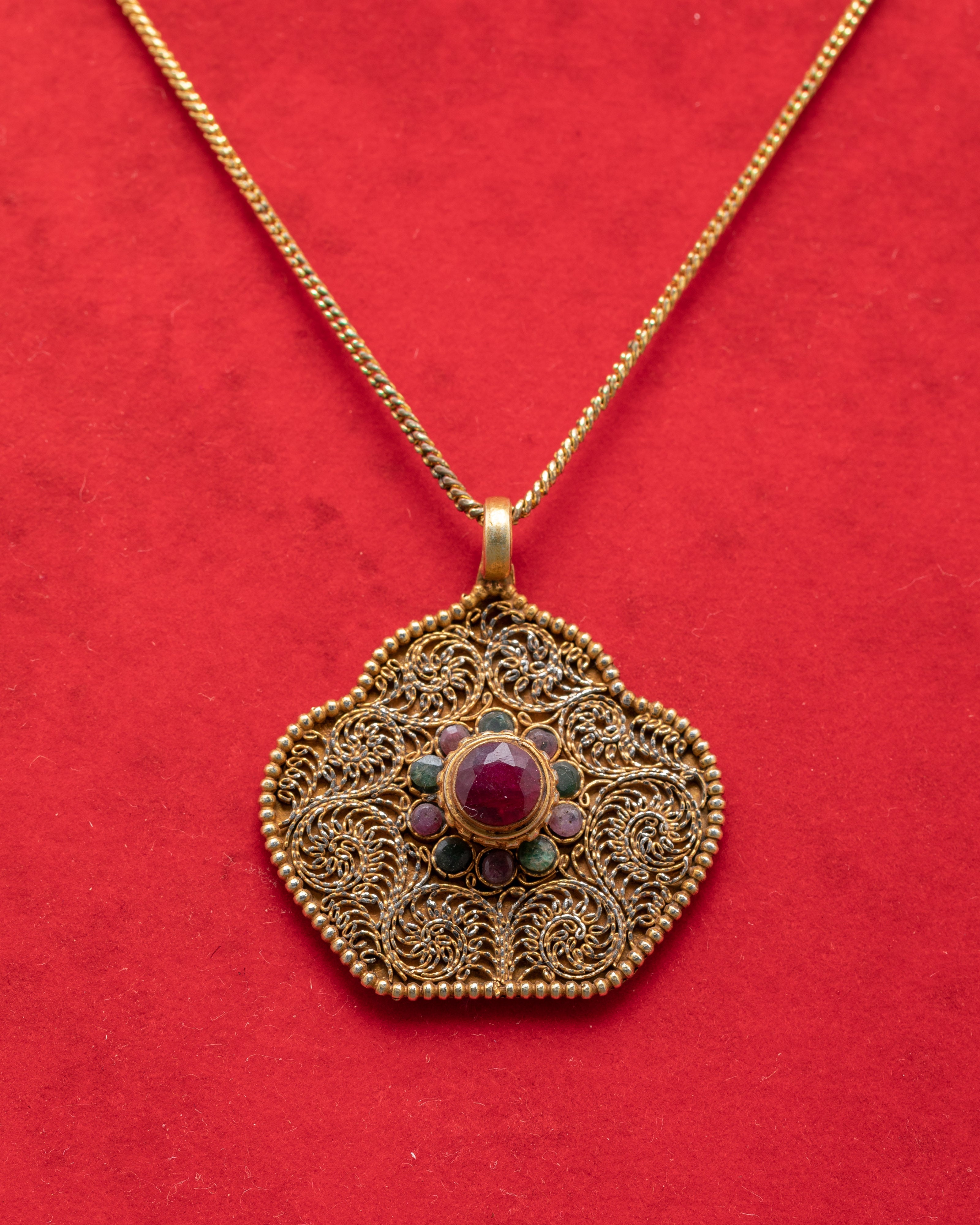 Handcrafted Ruby Pendant | Traditional Gold Plated Silver Jewelry