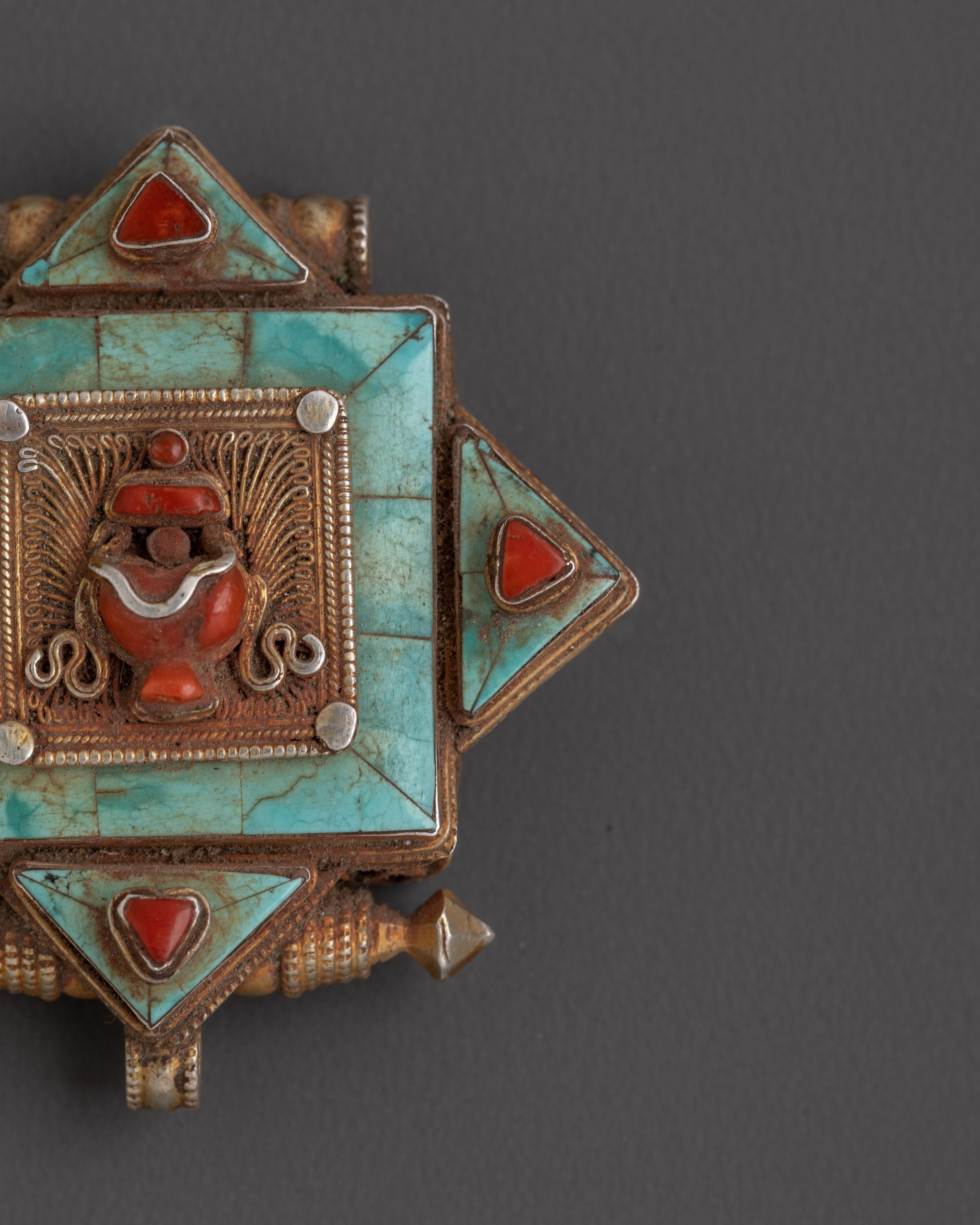 Tibetan Ghau Box Locket Pendant | Silver, Gold Plated Artificial Stones