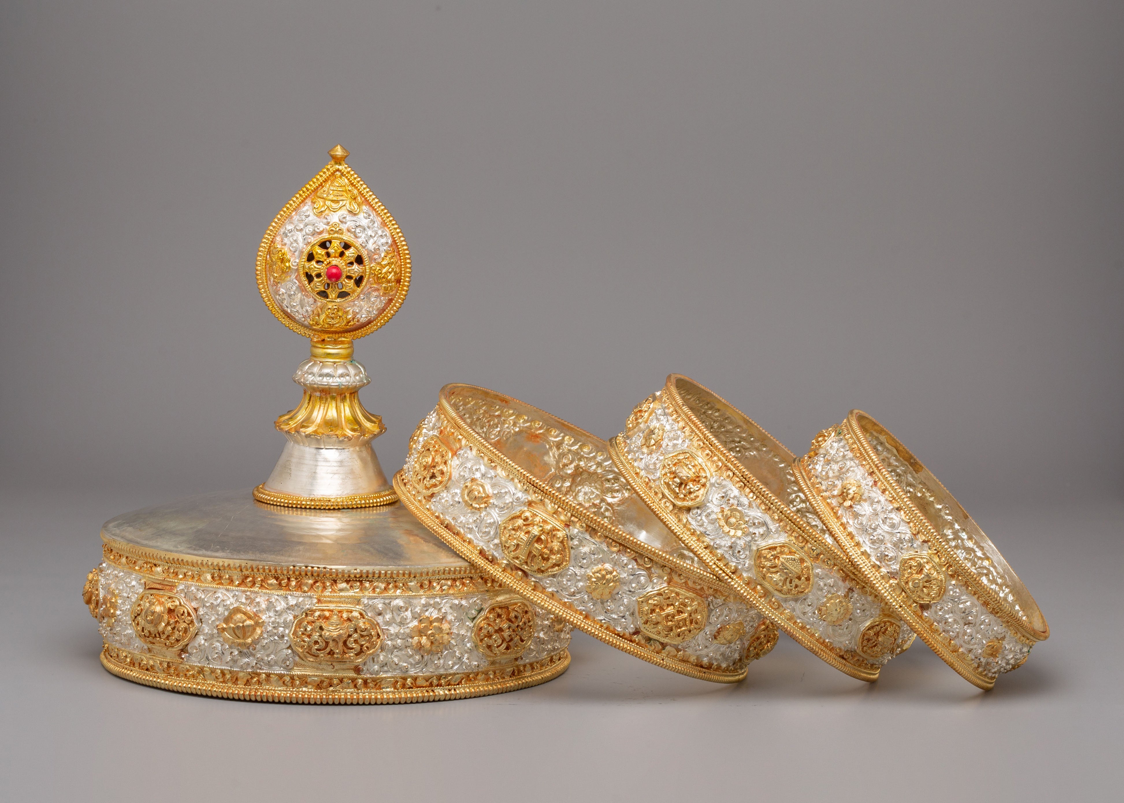 Gold-Plated Tibetan Mandala  Offering | Sacred Tibetan Buddhist Ritual Object