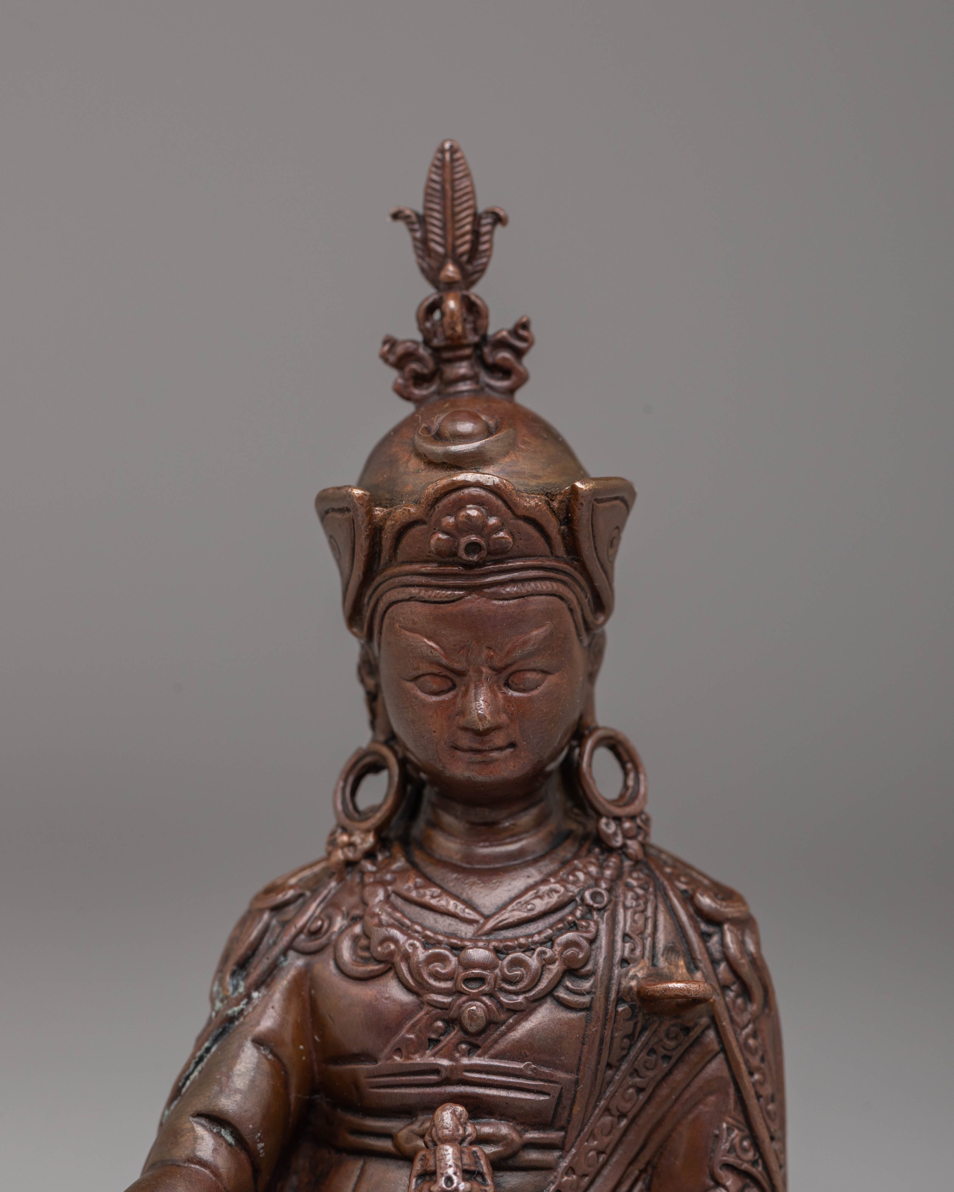 Traditional Tibetan Guru Rinpoche Statue | Oxidized Copper Figurine