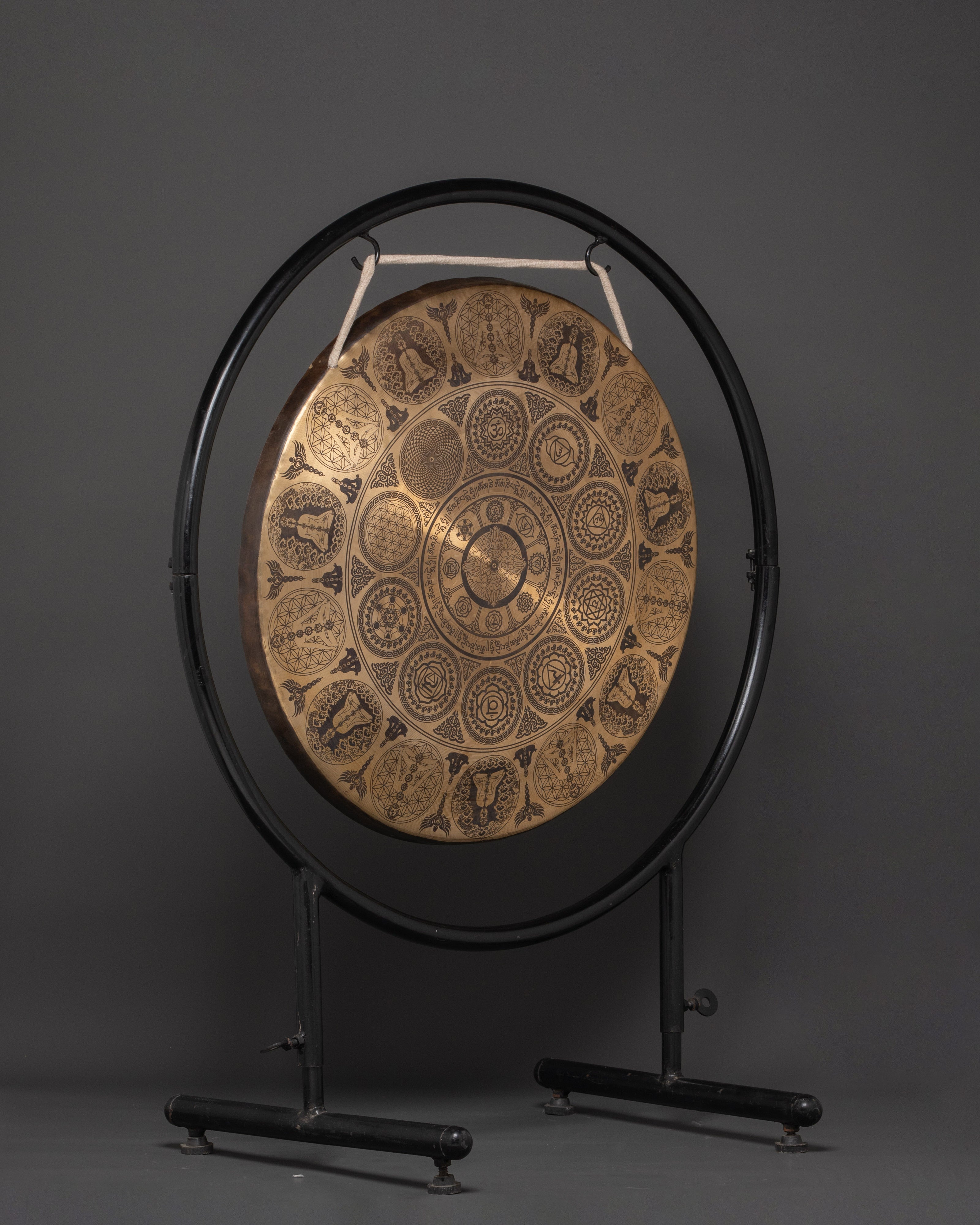 Handcrafted Sound Healing Gong | Engraved Brass Mandala Gong with Buddha Design