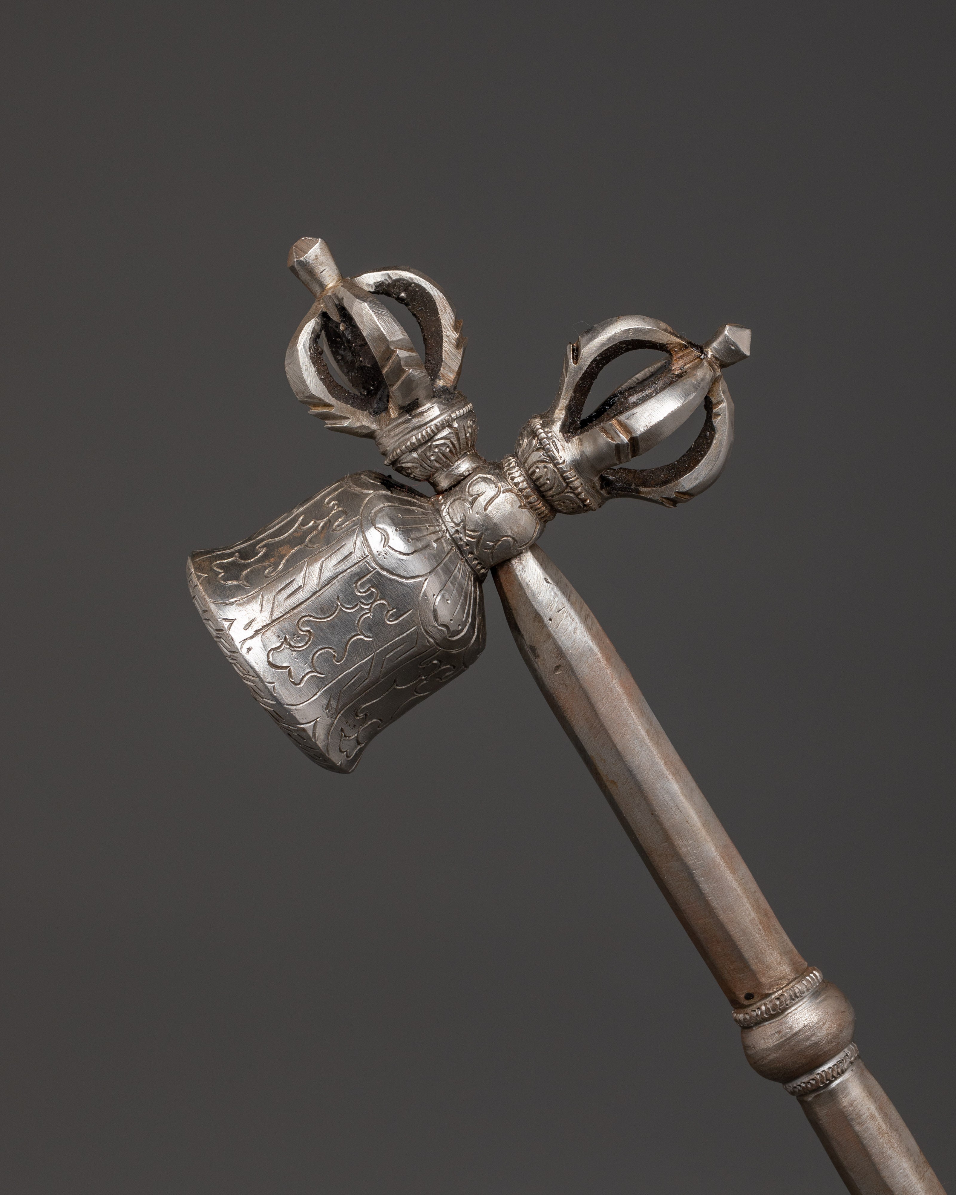 Tibetan Ritual Hammer | Handcrafted Iron Vajra Bell and Dorje Mallet