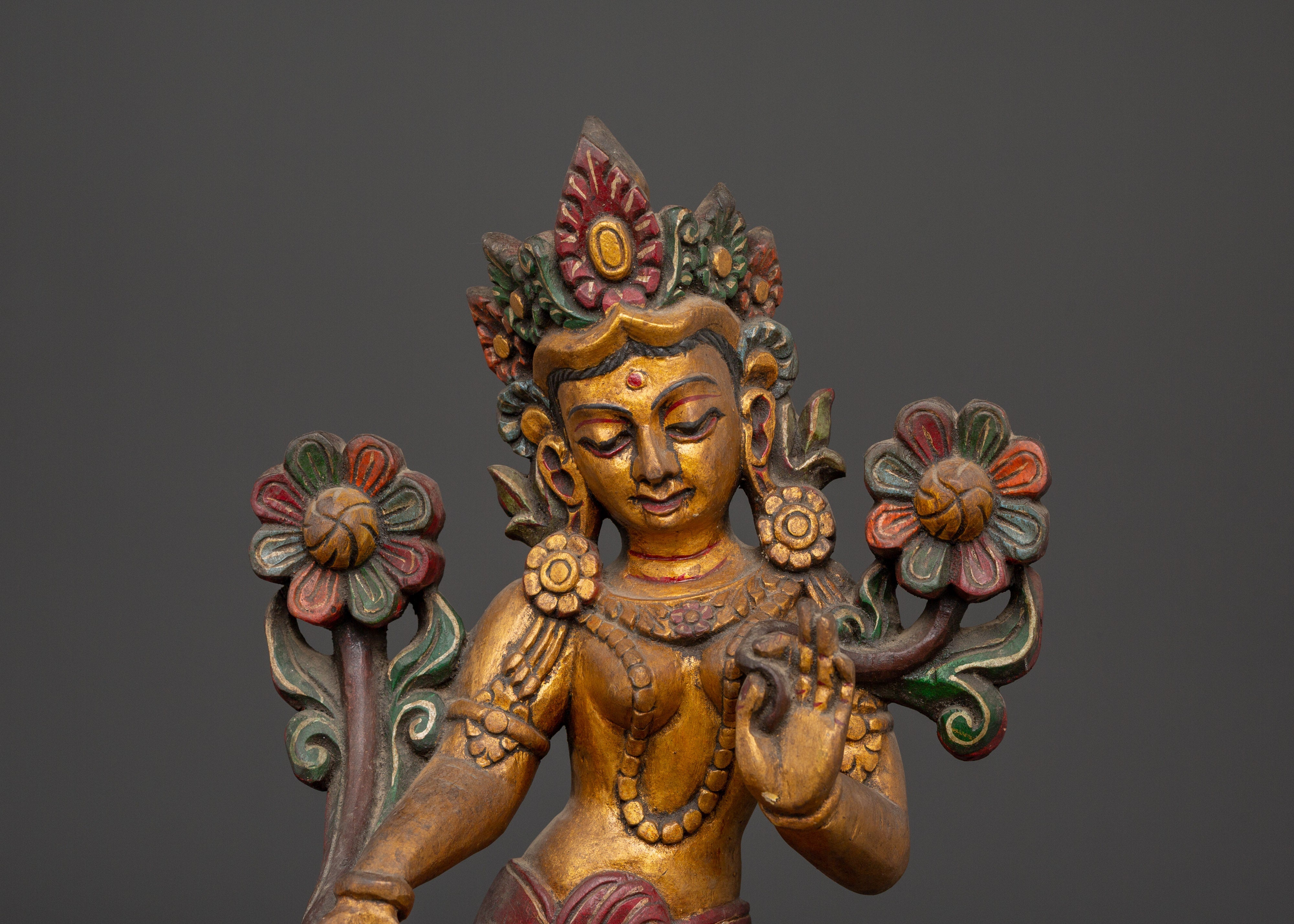 Handcrafted Tibetan Green Tara Statue | Spiritual Buddhist Goddess Figurine