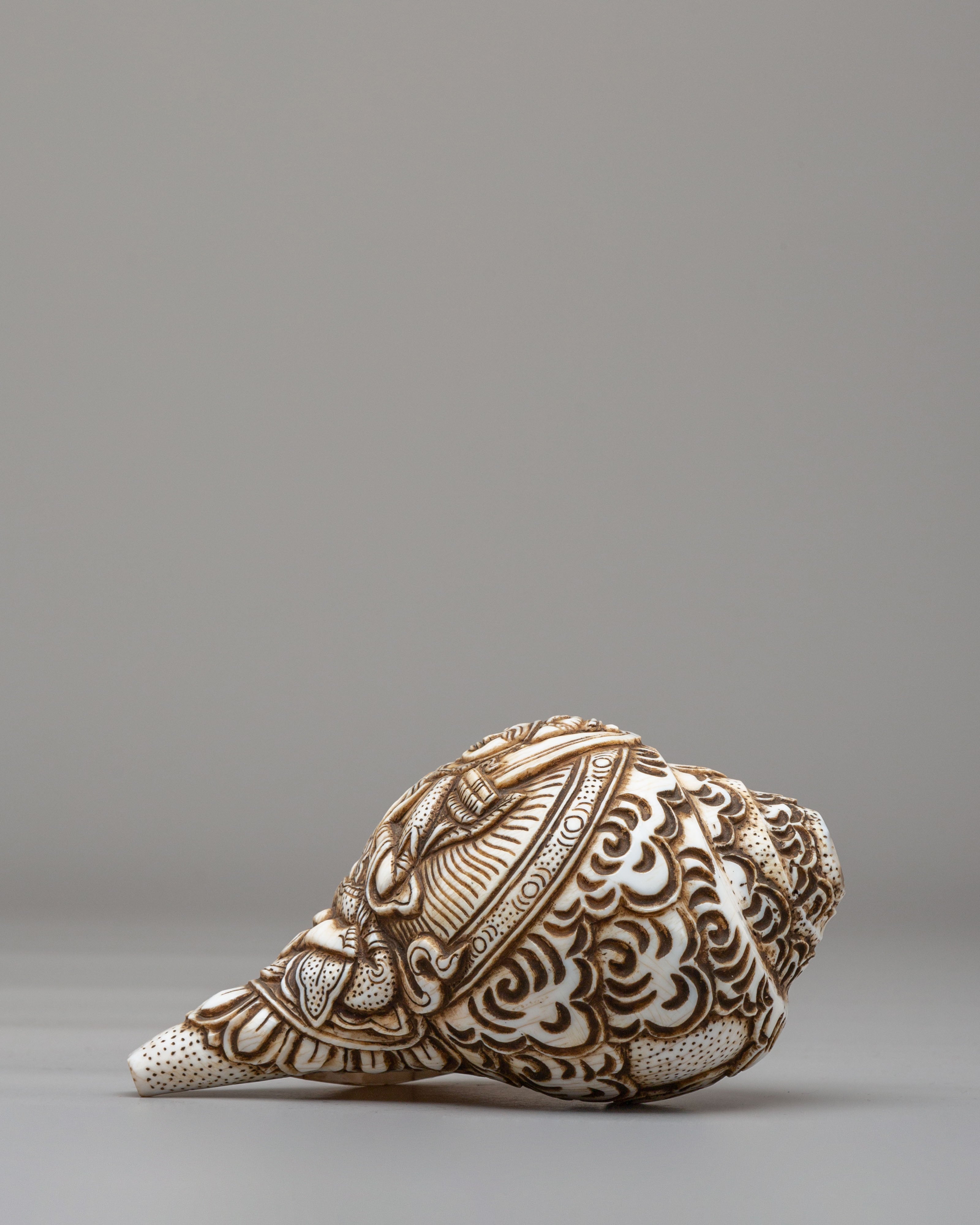 Tibetan Manjushri Carved Conch | Buddhist Decorative Shell