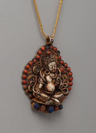 Gold-Plated Copper Locket | White Conch and Turquoise Stones