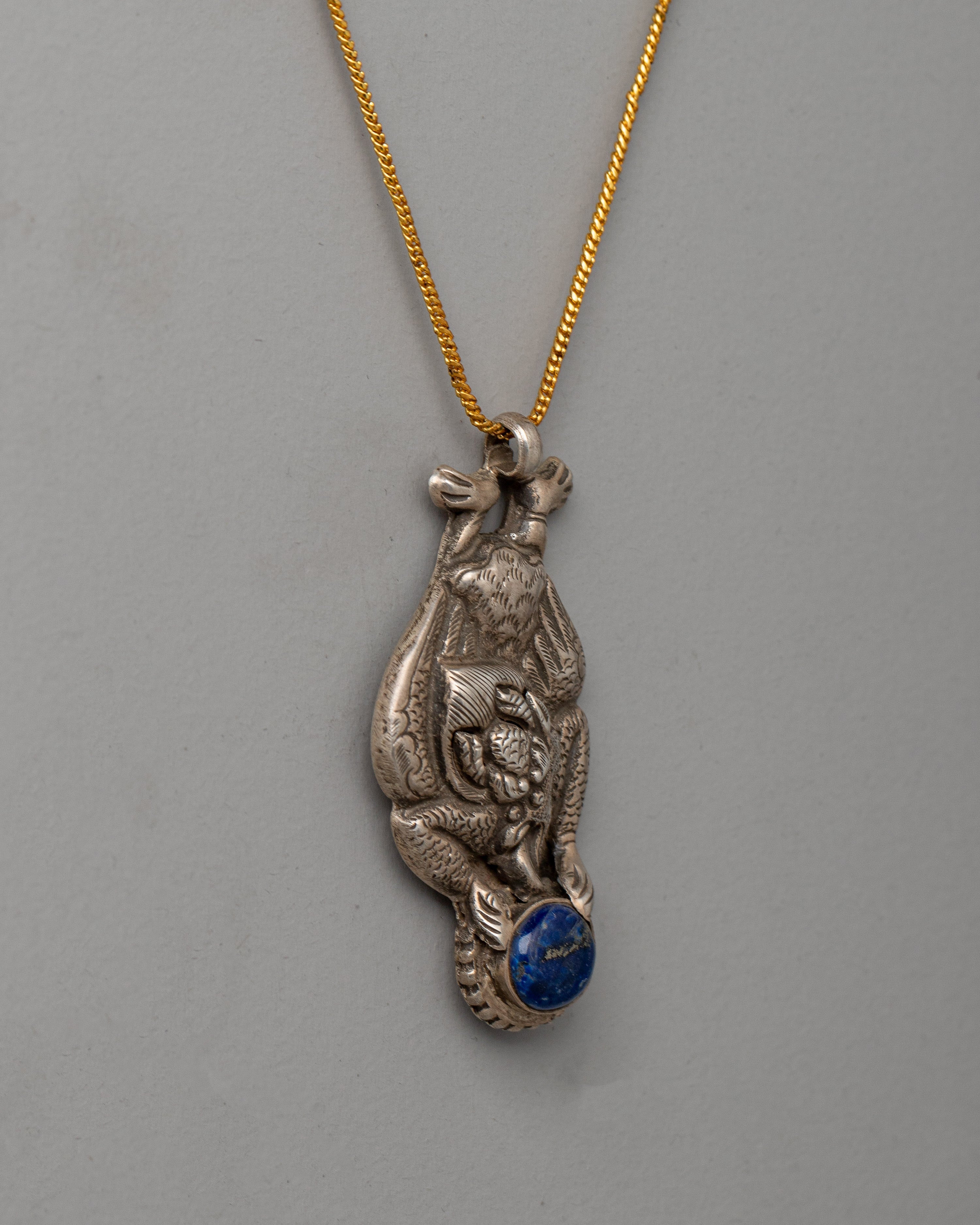 Locket with Lapis Lazuli | Garuda Carved Design