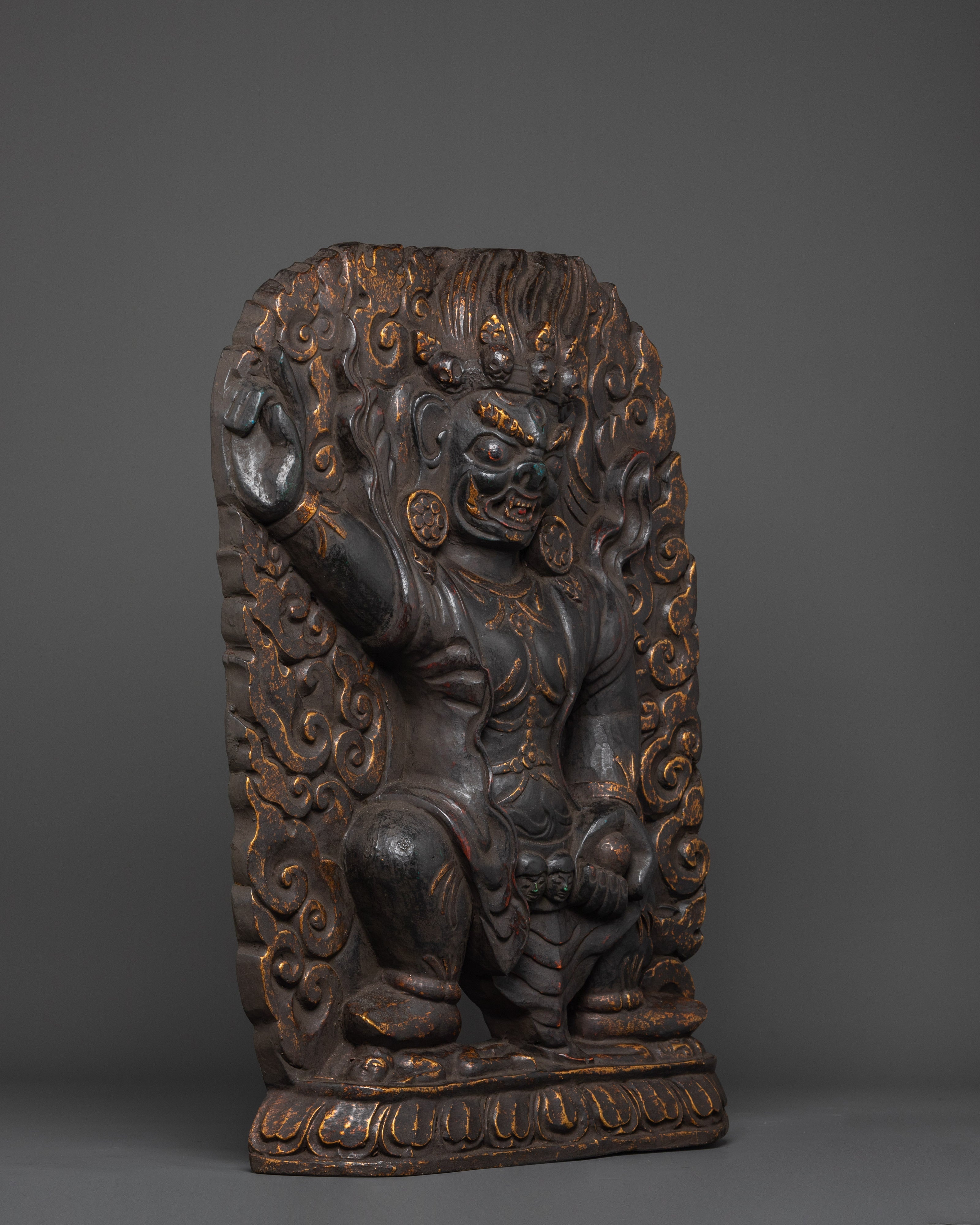Protector Deity Sakya Mahakala Sculpture | Brass Buddhist Statue for Spiritual Protection