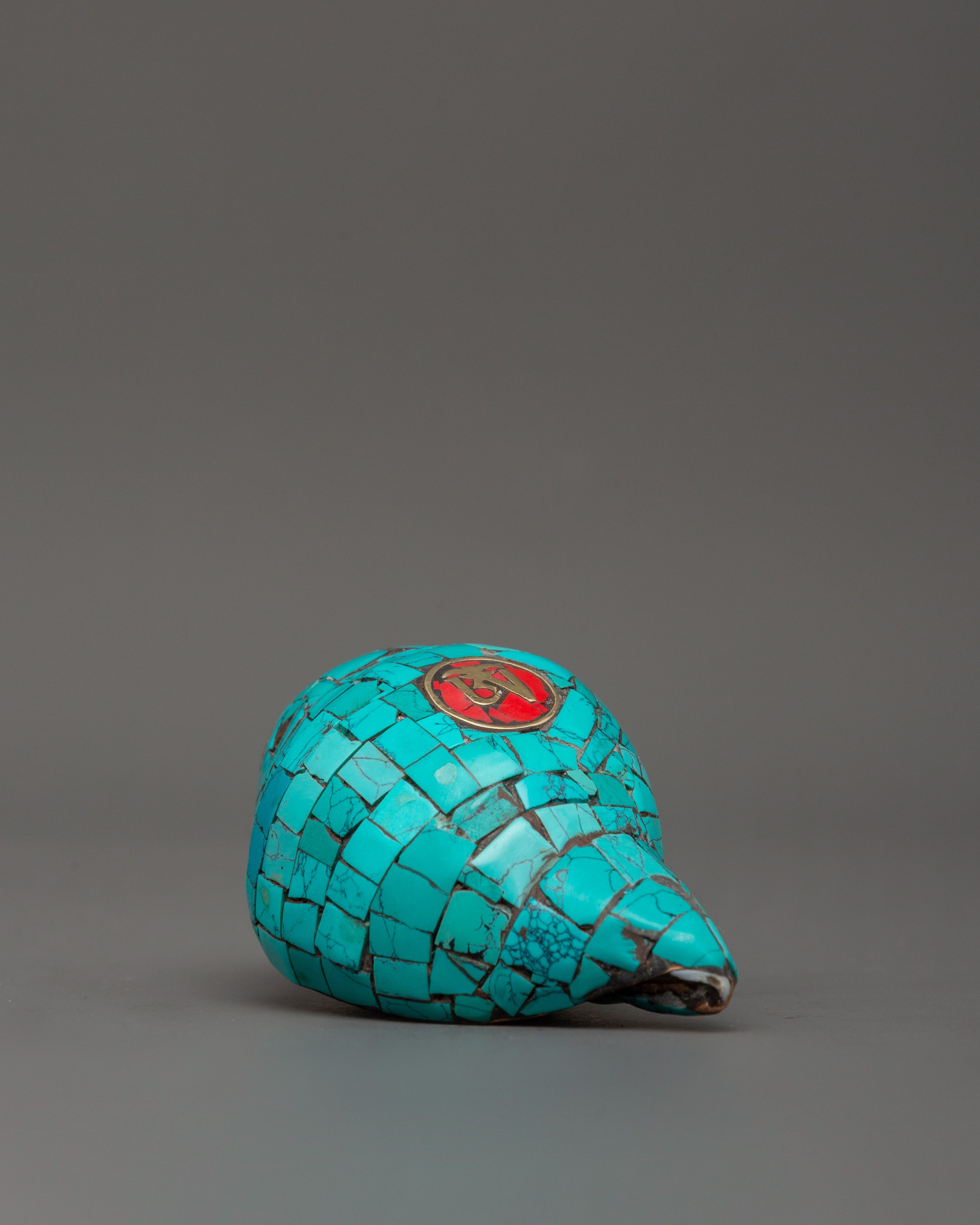Conch Shell With Turquoise and Coral Stones | Buddhist Ritual Conch