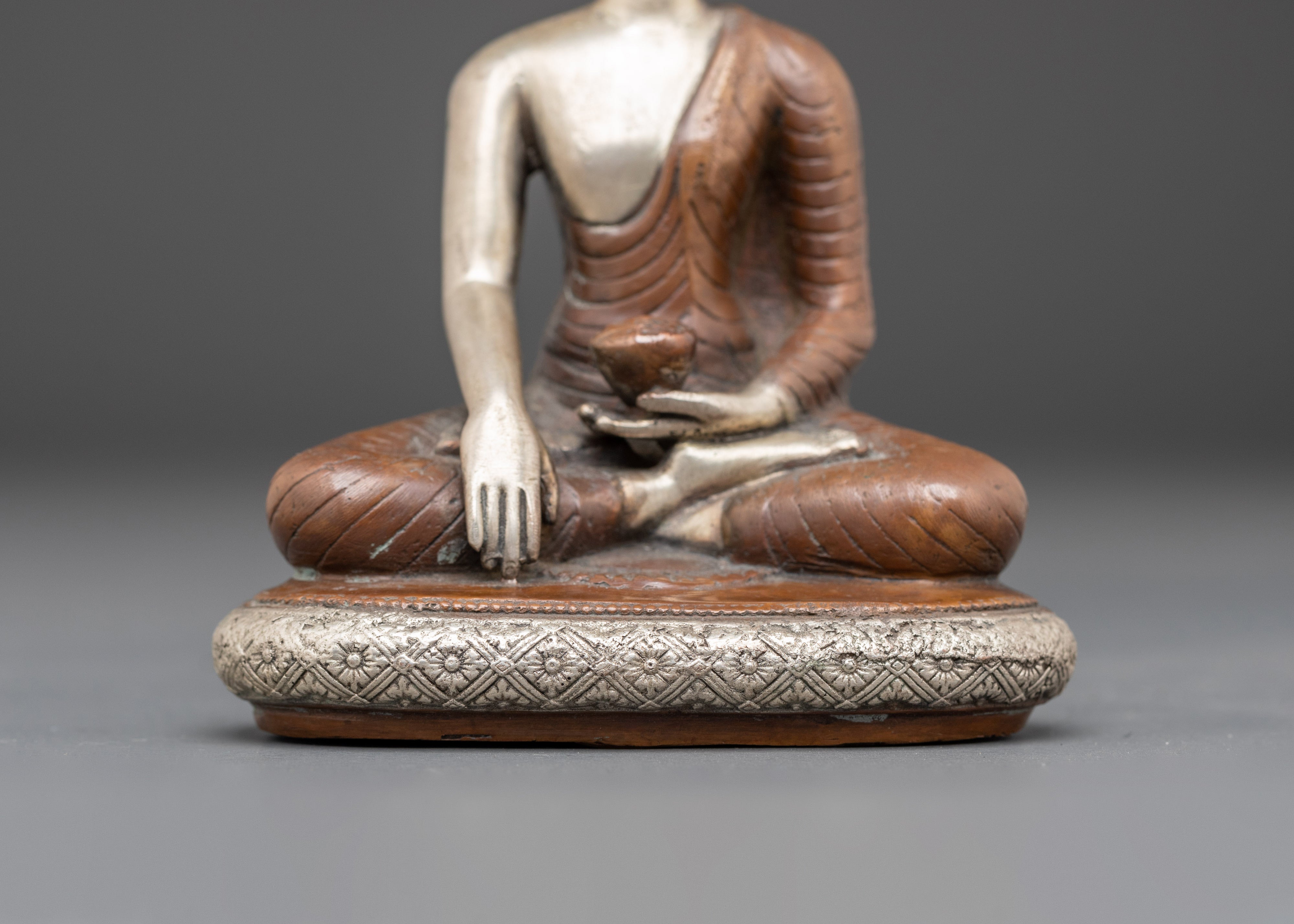 Handmade Awakened Shakyamuni Buddha Statue | Silver Plated Meditation Decor