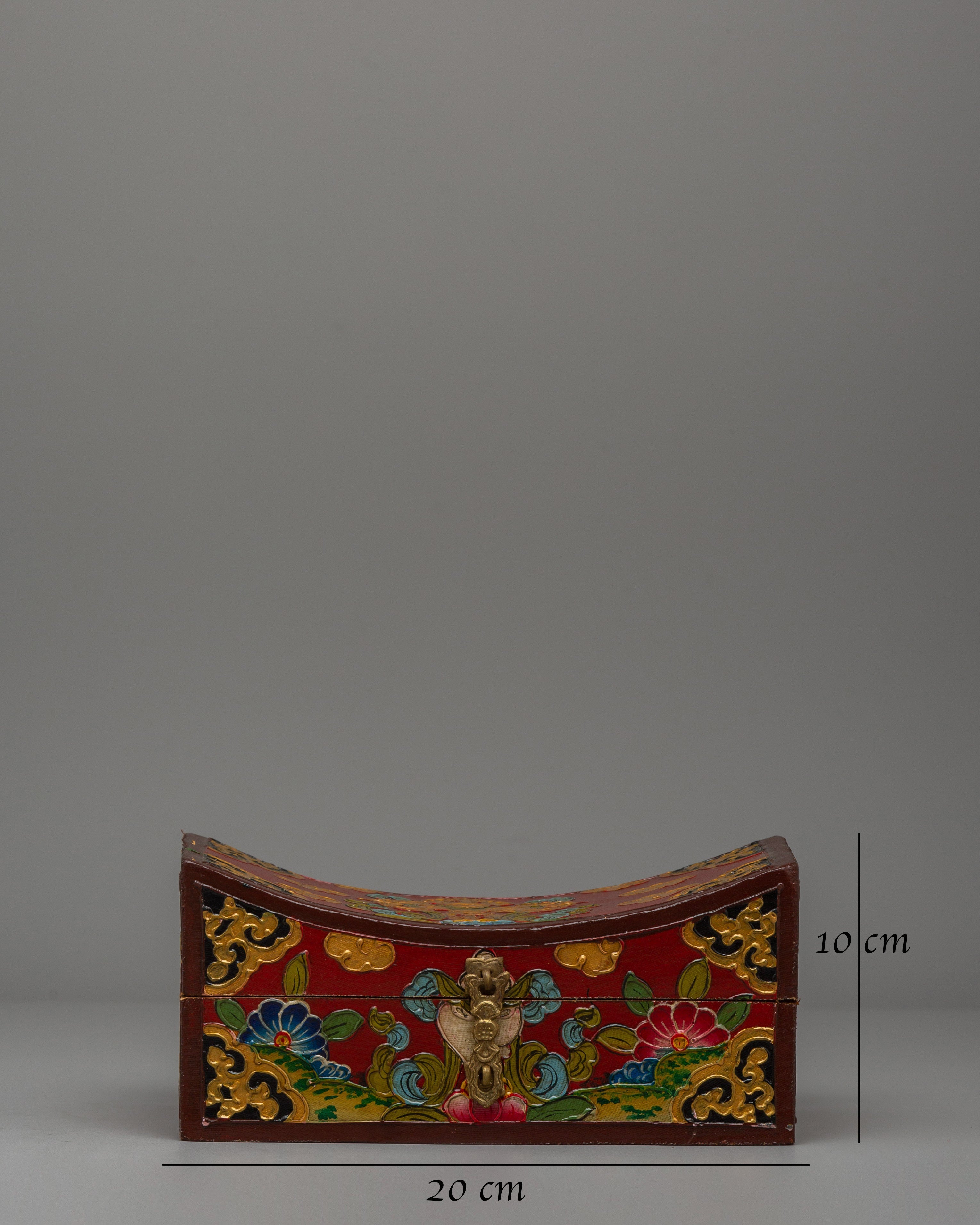 Handcrafted Wooden Tibetan Box | Storage Piece with Artistic Detailing
