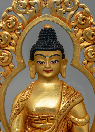 Glass-Enclosed Shakyamuni Buddha Statue | Meditative Lotus Pedestal Figure