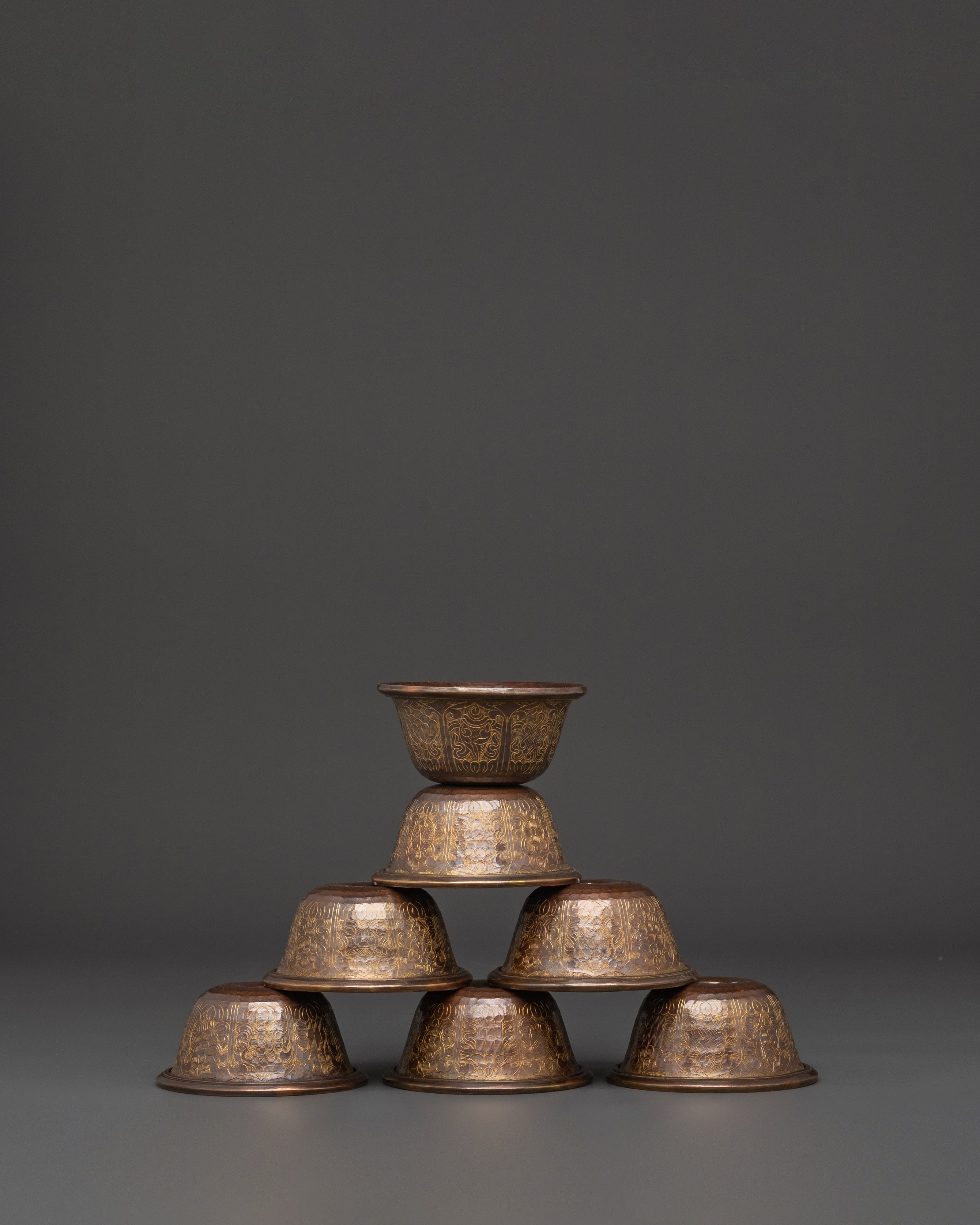 Oxidized Copper Offering Water Bowls for Buddhist Rituals, Meditation, and Sacred Dharma Practices