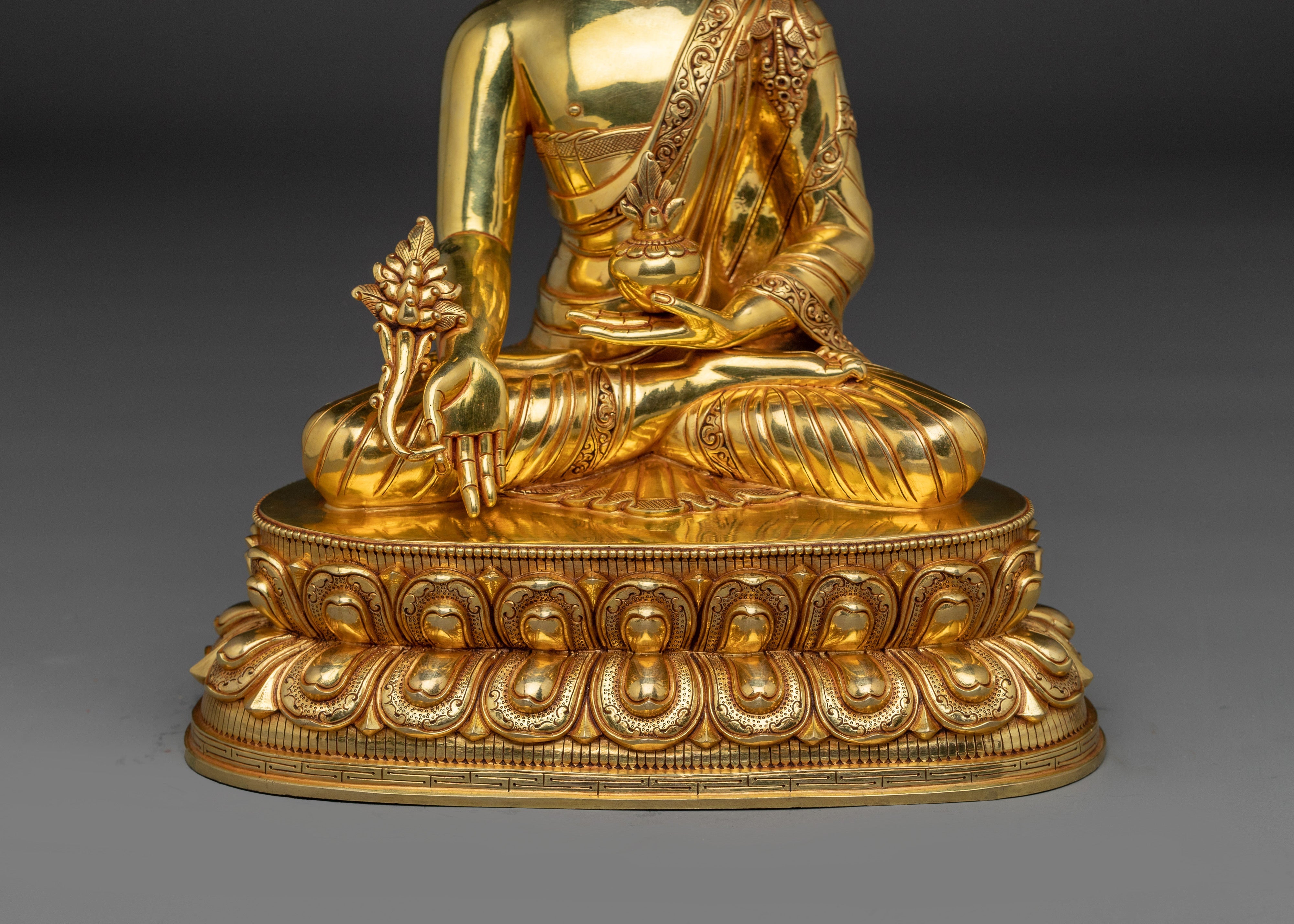 Handmade Medicine Buddha Copper Statue | 24K Gold Gilded