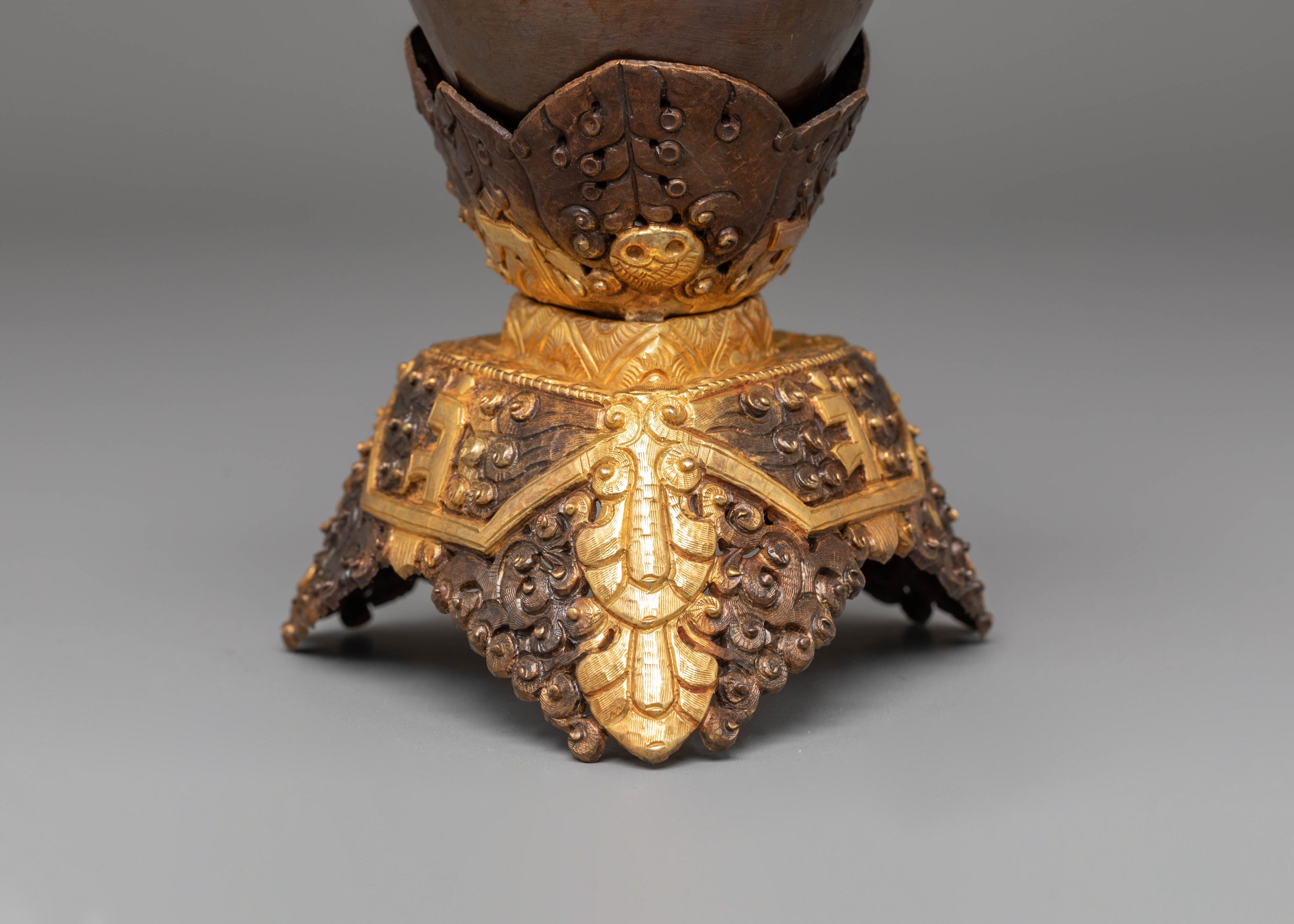 Handmade Kapala Sacred Ritual Set | Gold Plated Tibetan Offering Set