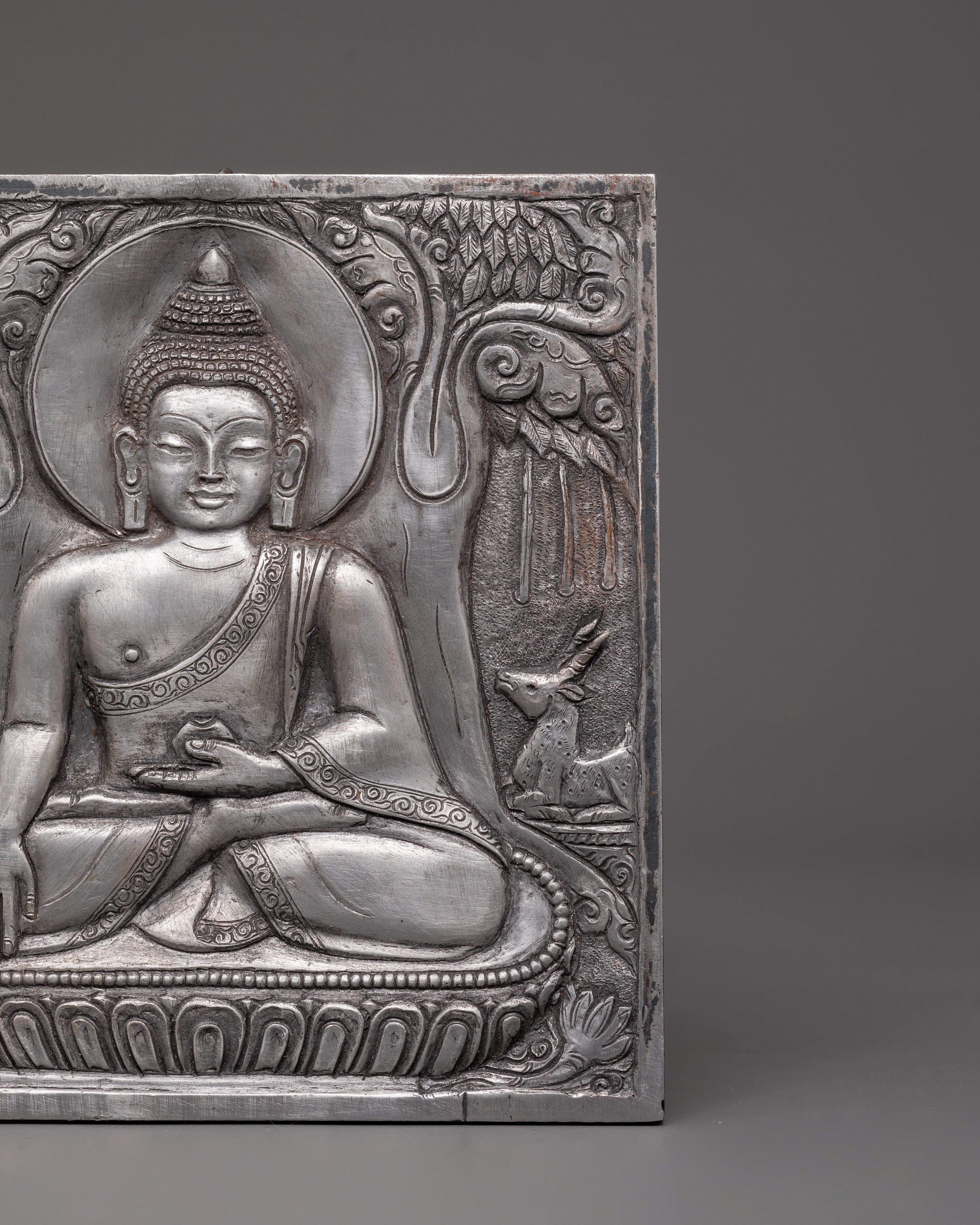 Hand-carved Buddha Wall Hanging | Meditation Posture Under Tree Engraved