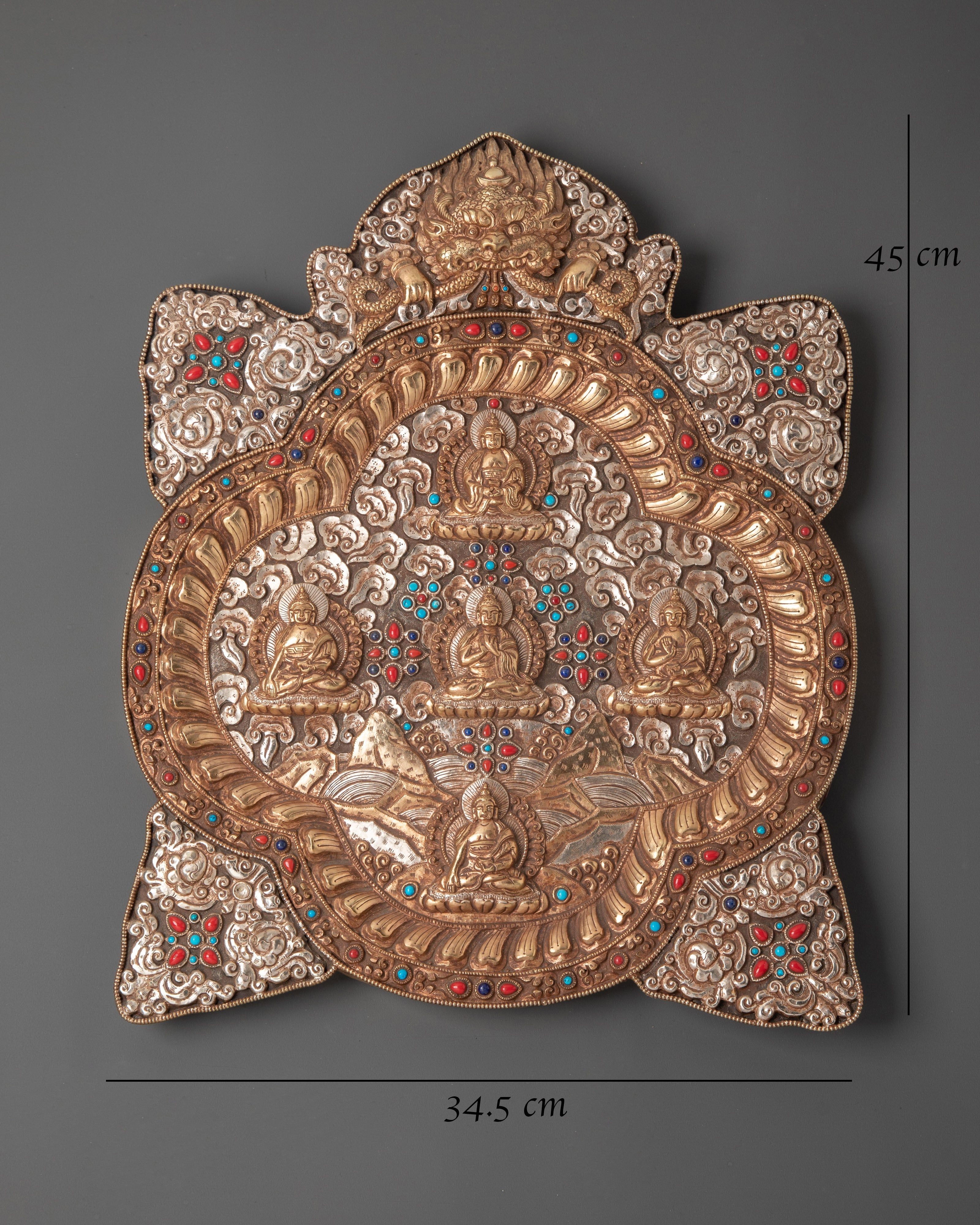 Handcrafted Five Buddha Wall Hanging | Spiritual Art for Meditation & Altar