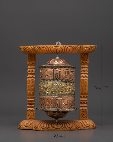 Buddhist Sacred Prayer Wheel | Sacred Wood Frame