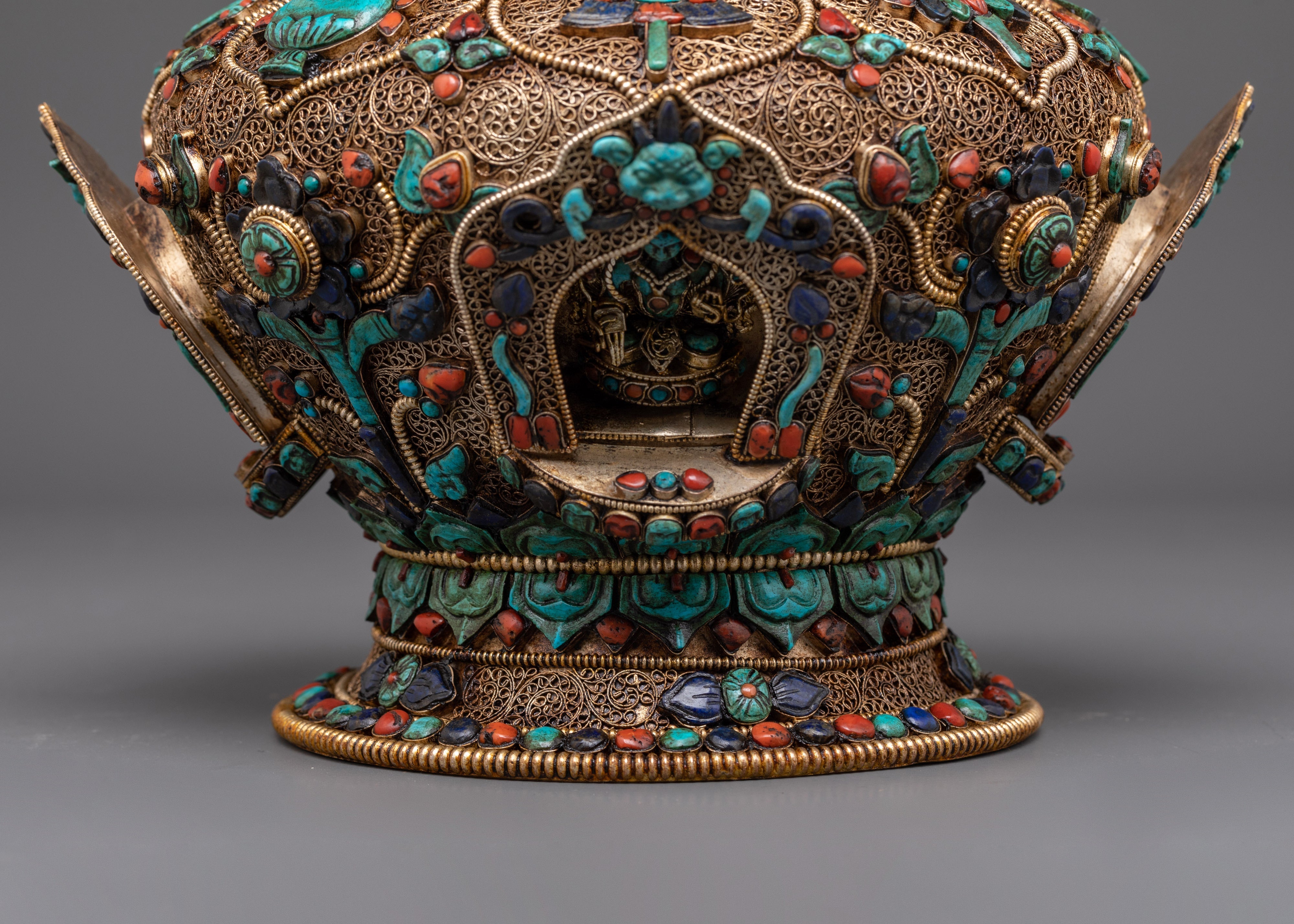 Sacred Rice Offering Pot | Gold and Silver Plated Copper Ritual Vessel