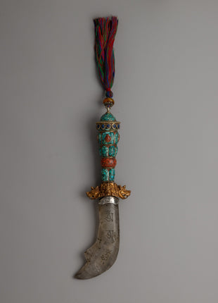Tibetan Phurba with a Curved Crystal Blade 