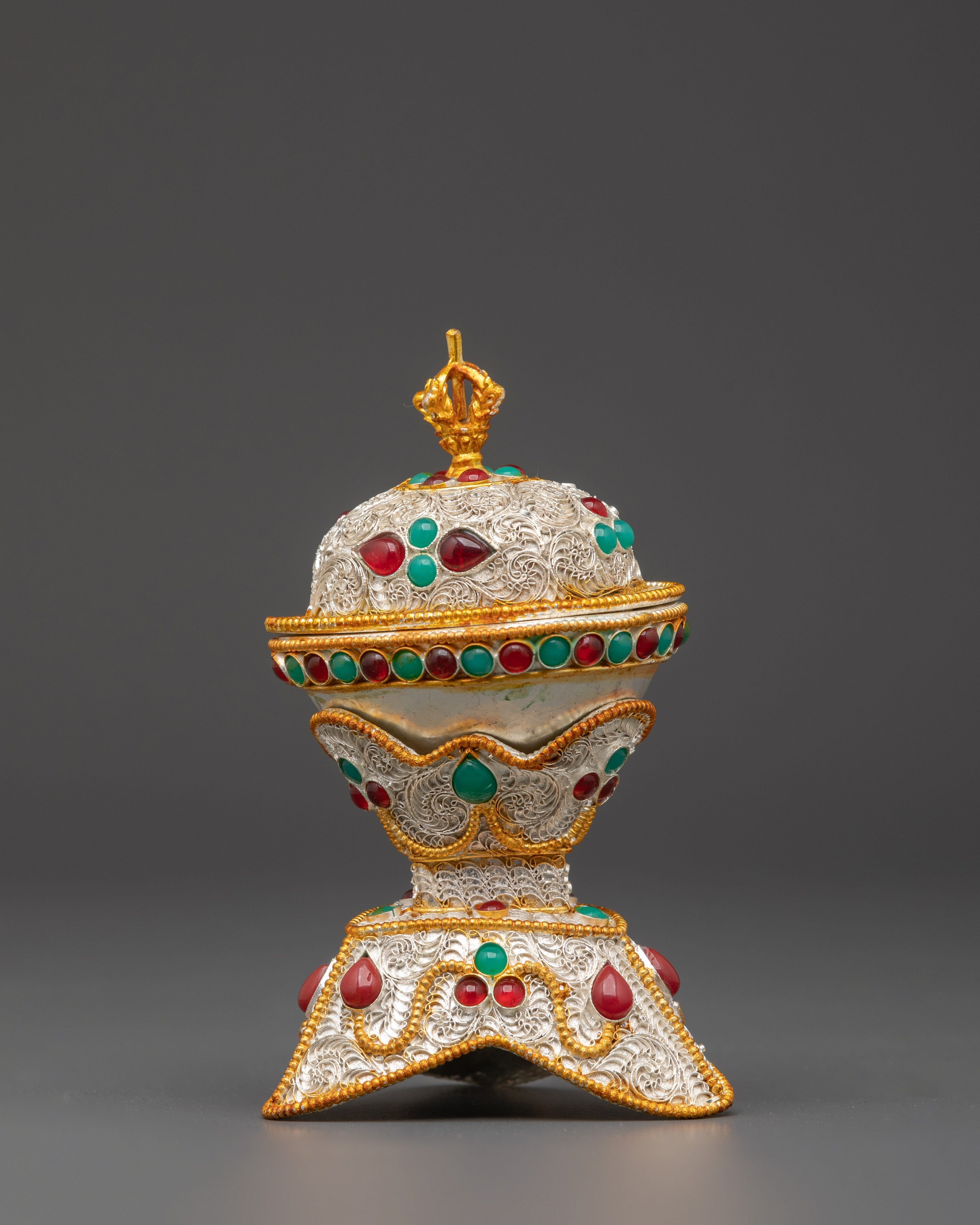 Silver and Gold Plated Kapala Set | Tibetan Ritual Tool for Altar