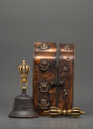 Handcrafted Tibetan Vajra and Bell with Box | Energy & Spiritual Balance Decor