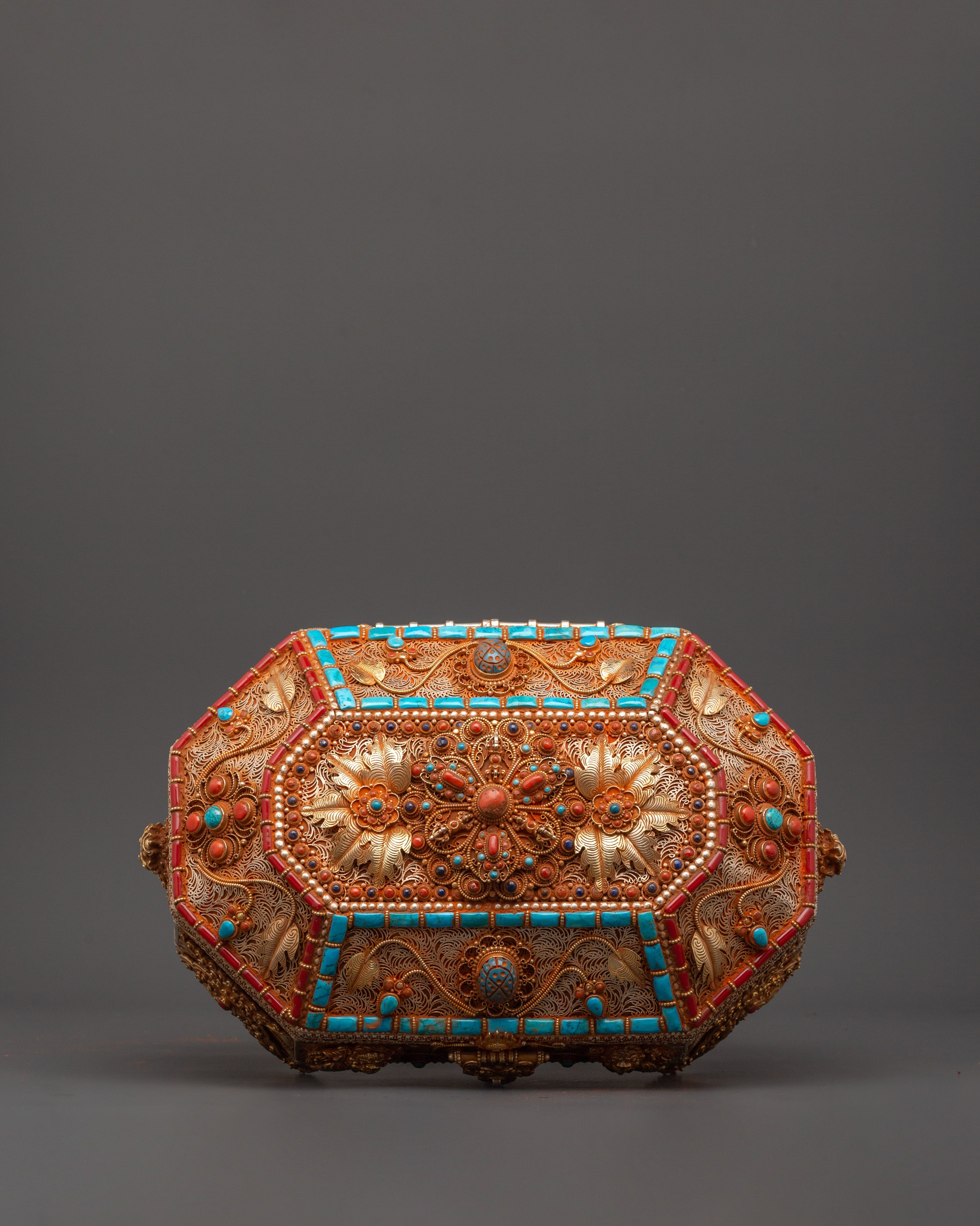 Himalayan Box with Filigree Work | Sacred Gemstone Inlay