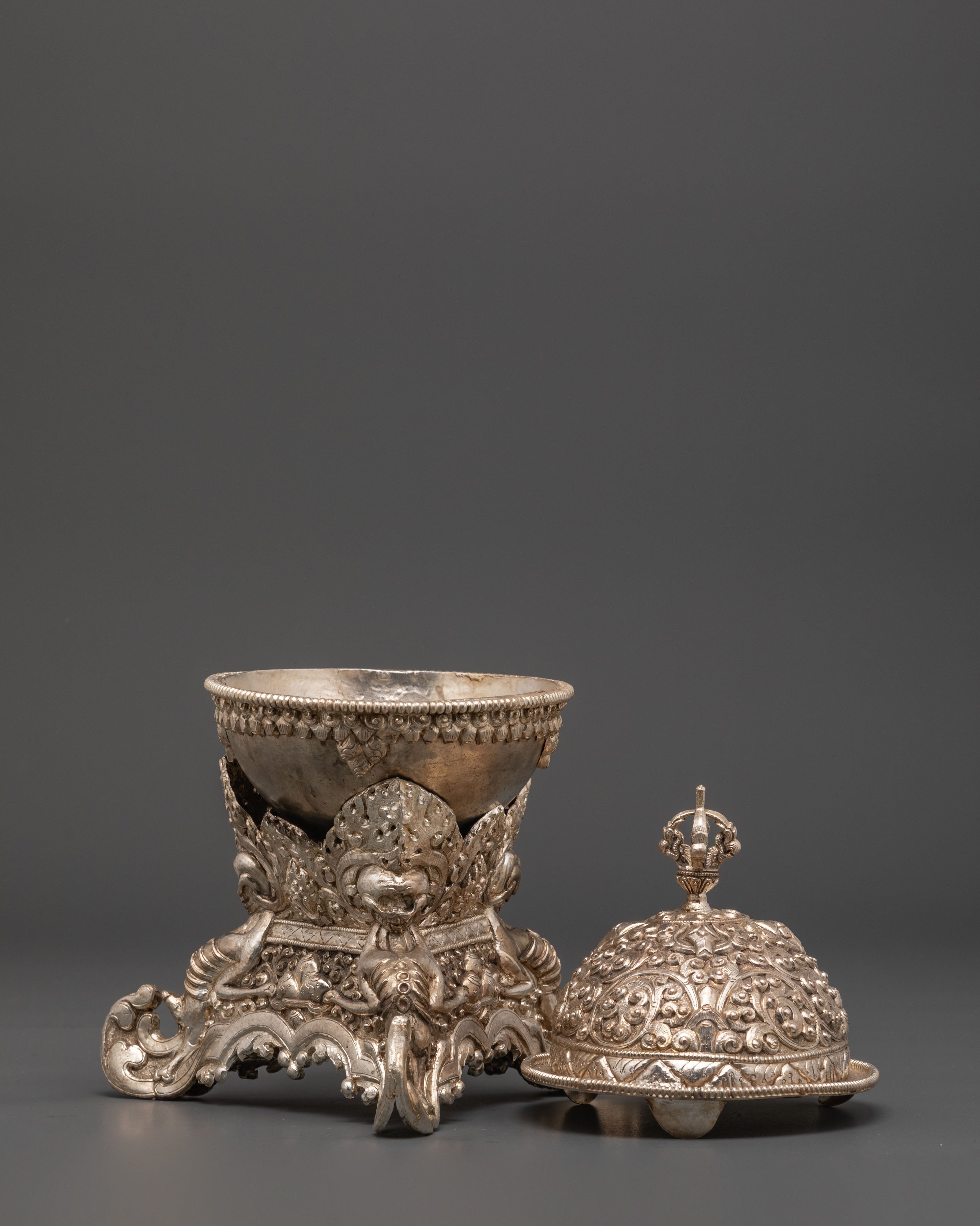 Kapala for Buddhist Ritual | Silver Plated Copper Skull Cup