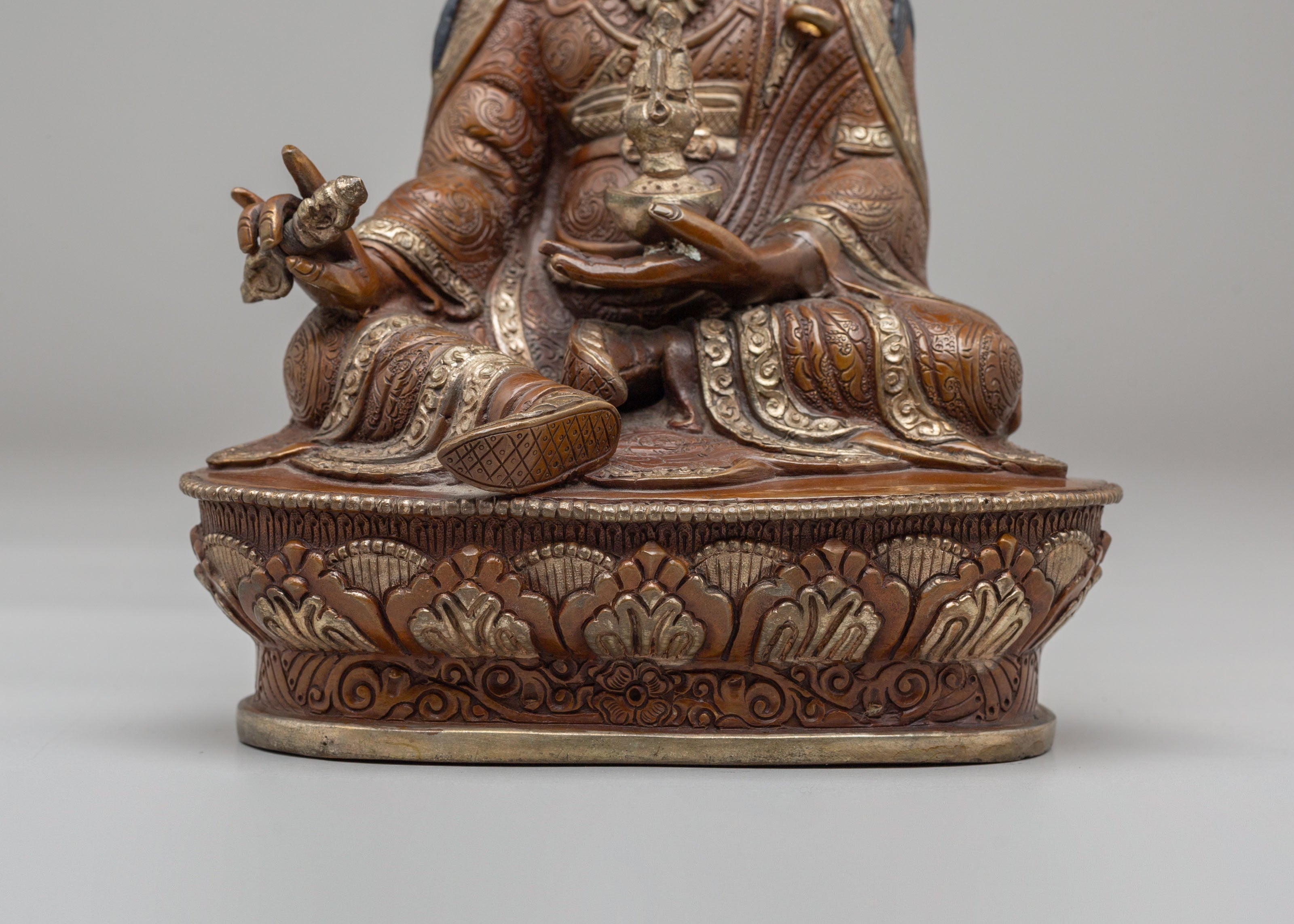Handcrafted Ritual Guru Rinpoche Statue | Oxidized Copper Meditation Altar Sculpture