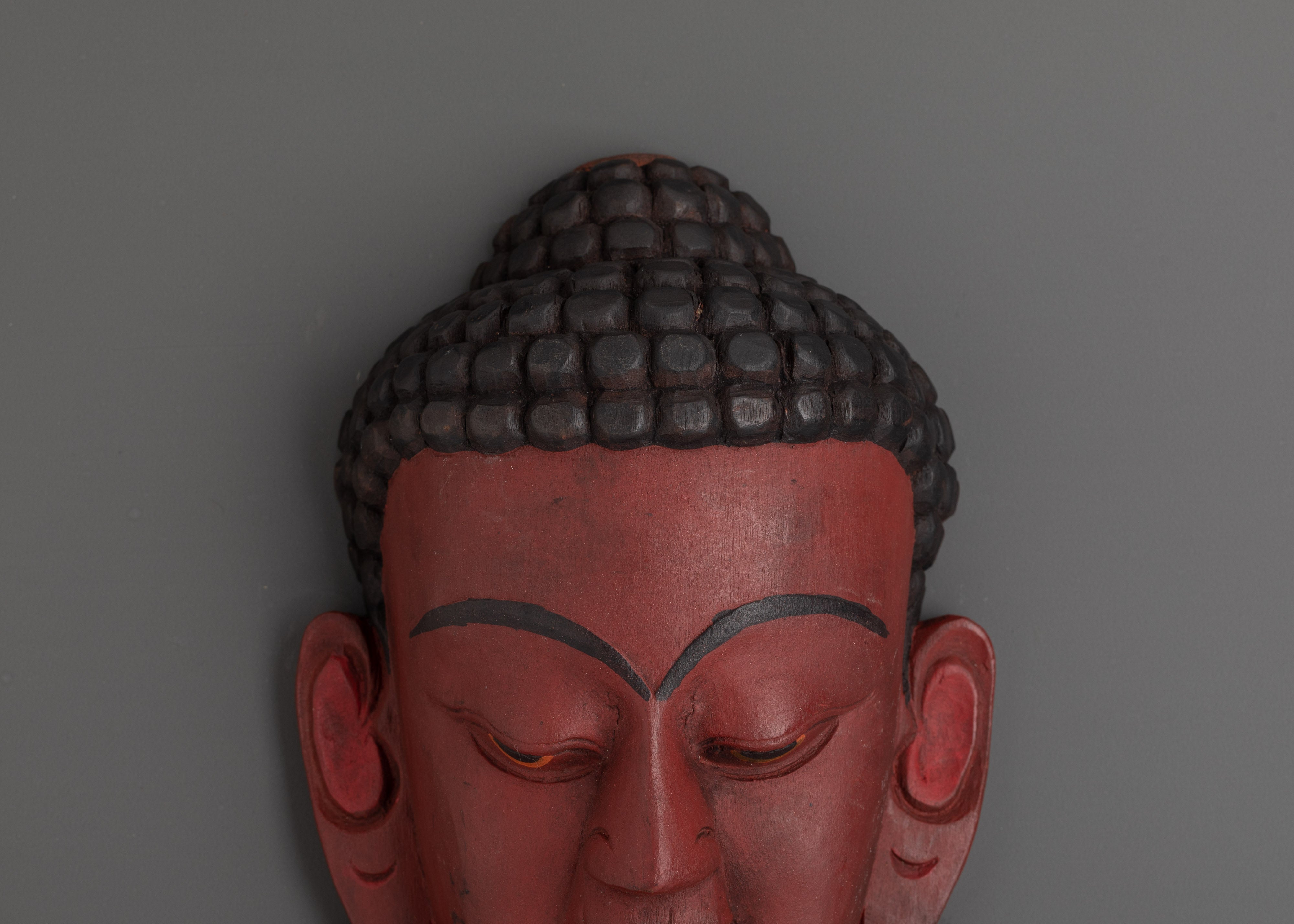 Handmade Buddha Wooden Mask | Handcrafted Buddhist Wall Decor
