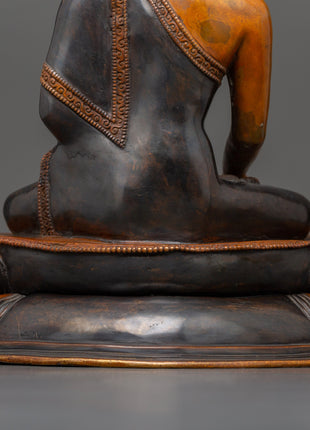 Shakyamuni Buddha Tibetan Altar Decor Statue | Oxidized Copper Body with Gold Plating