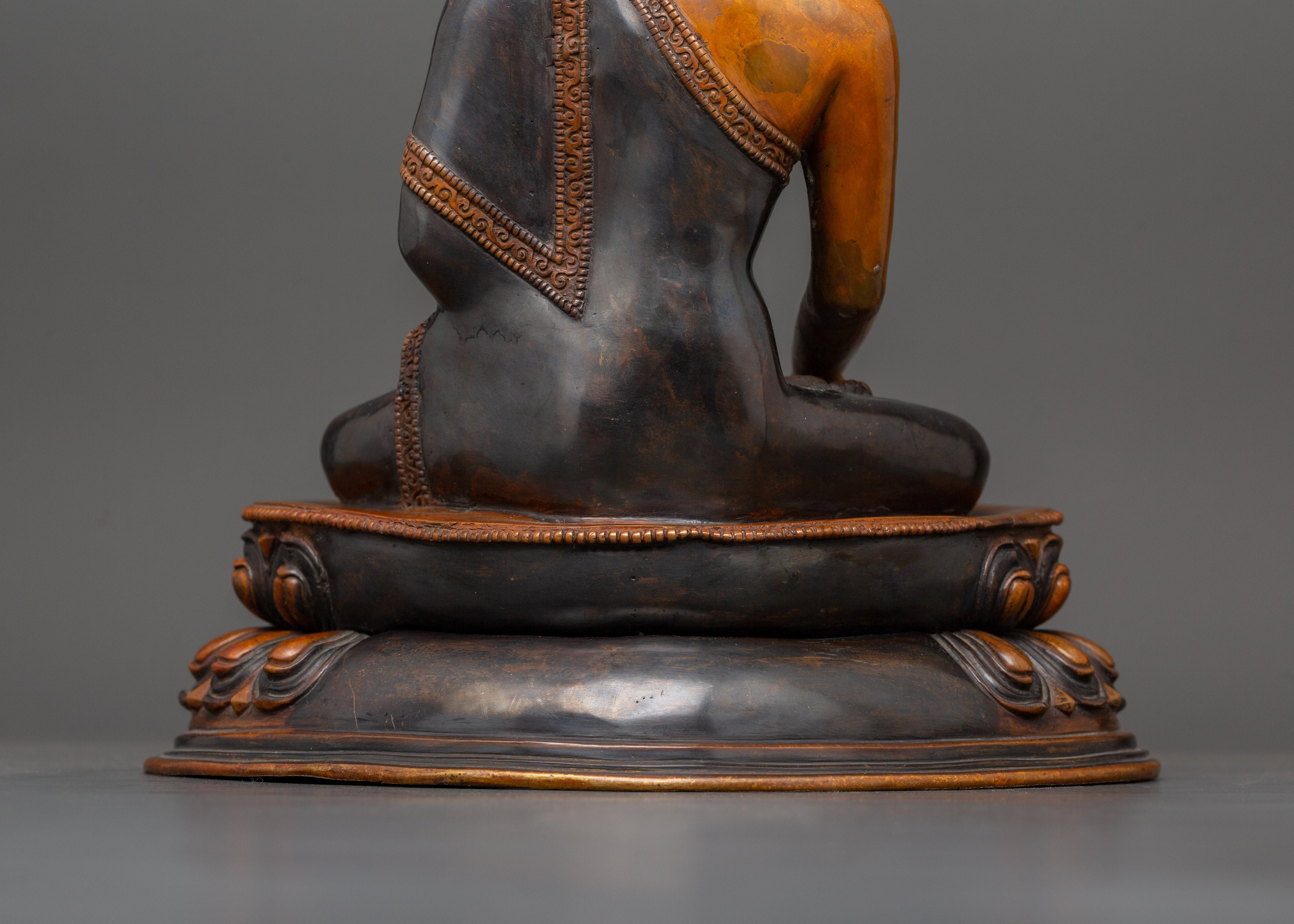 Shakyamuni Buddha Tibetan Altar Decor Statue | Oxidized Copper Body with Gold Plating
