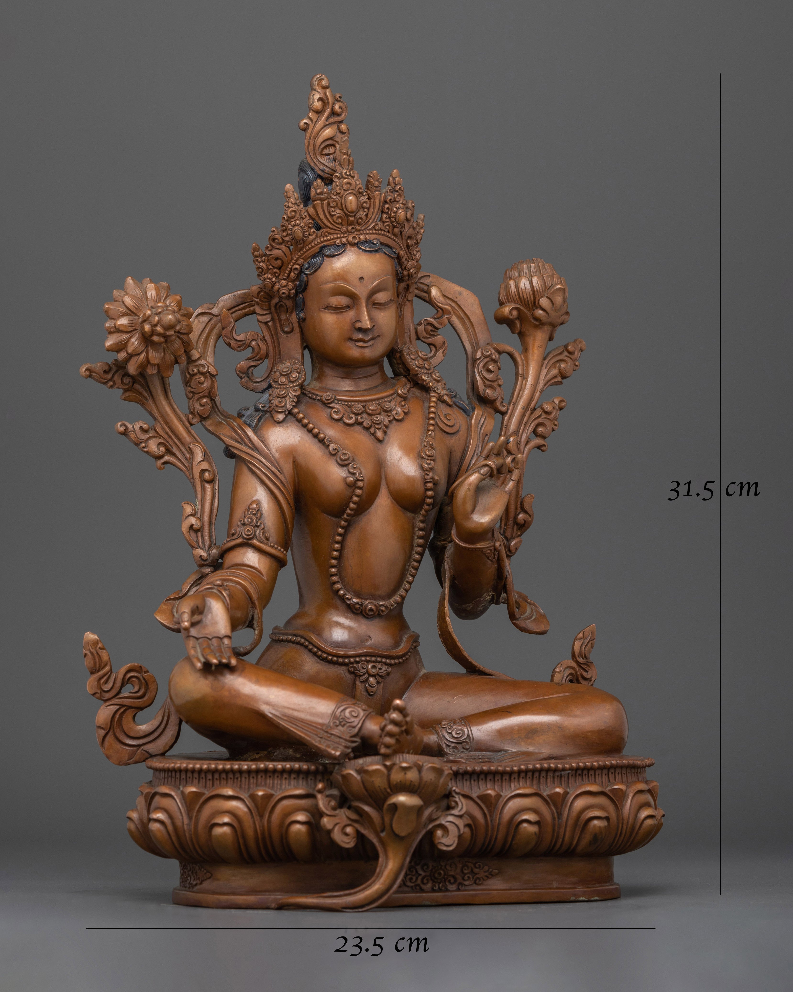 Green Tara Hand-Carved Oxidized Statue | Embodiment of Compassion
