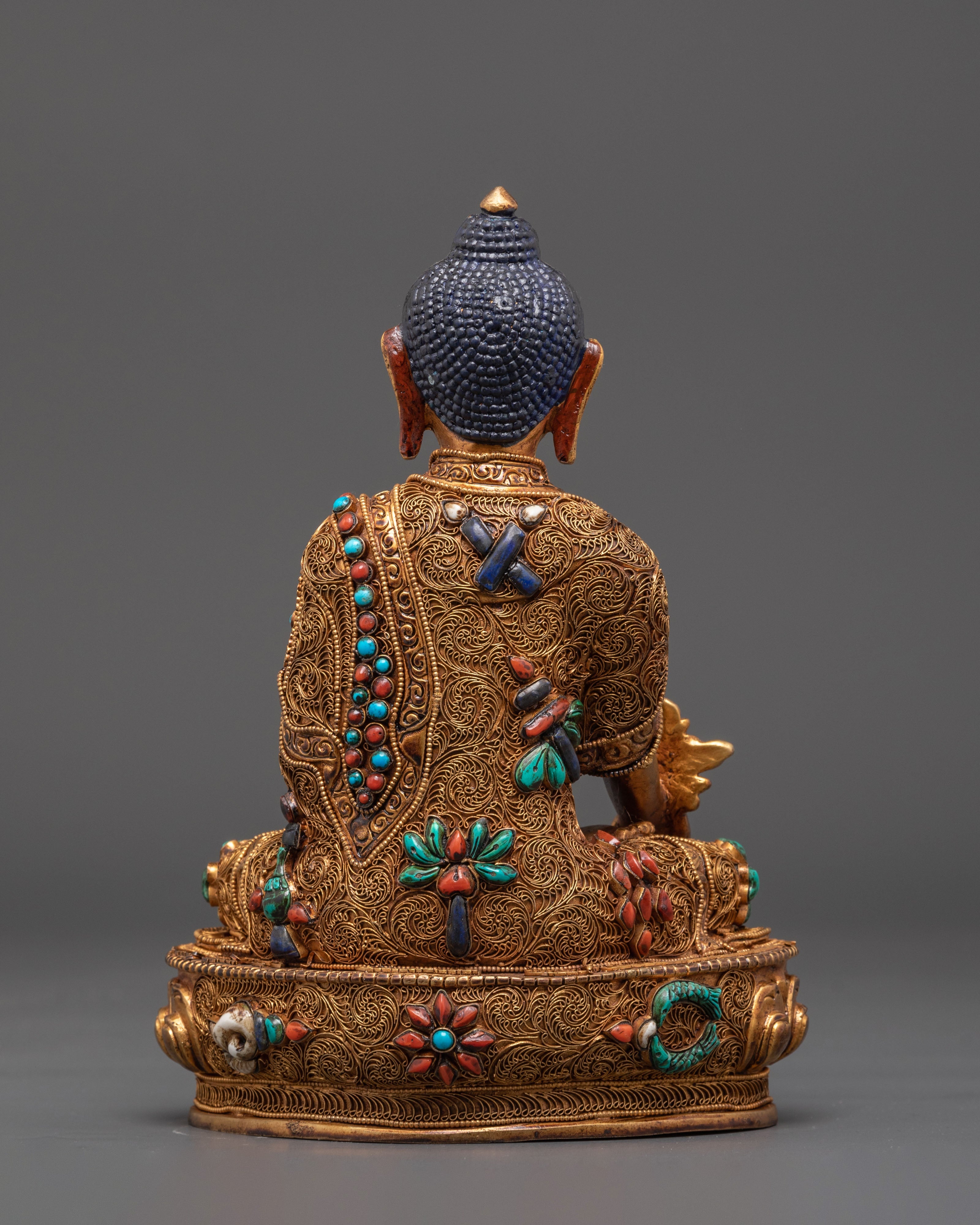Spiritual Healing Buddha Bhaiṣajyaguru Statue | Gold Plated Copper Sculpture