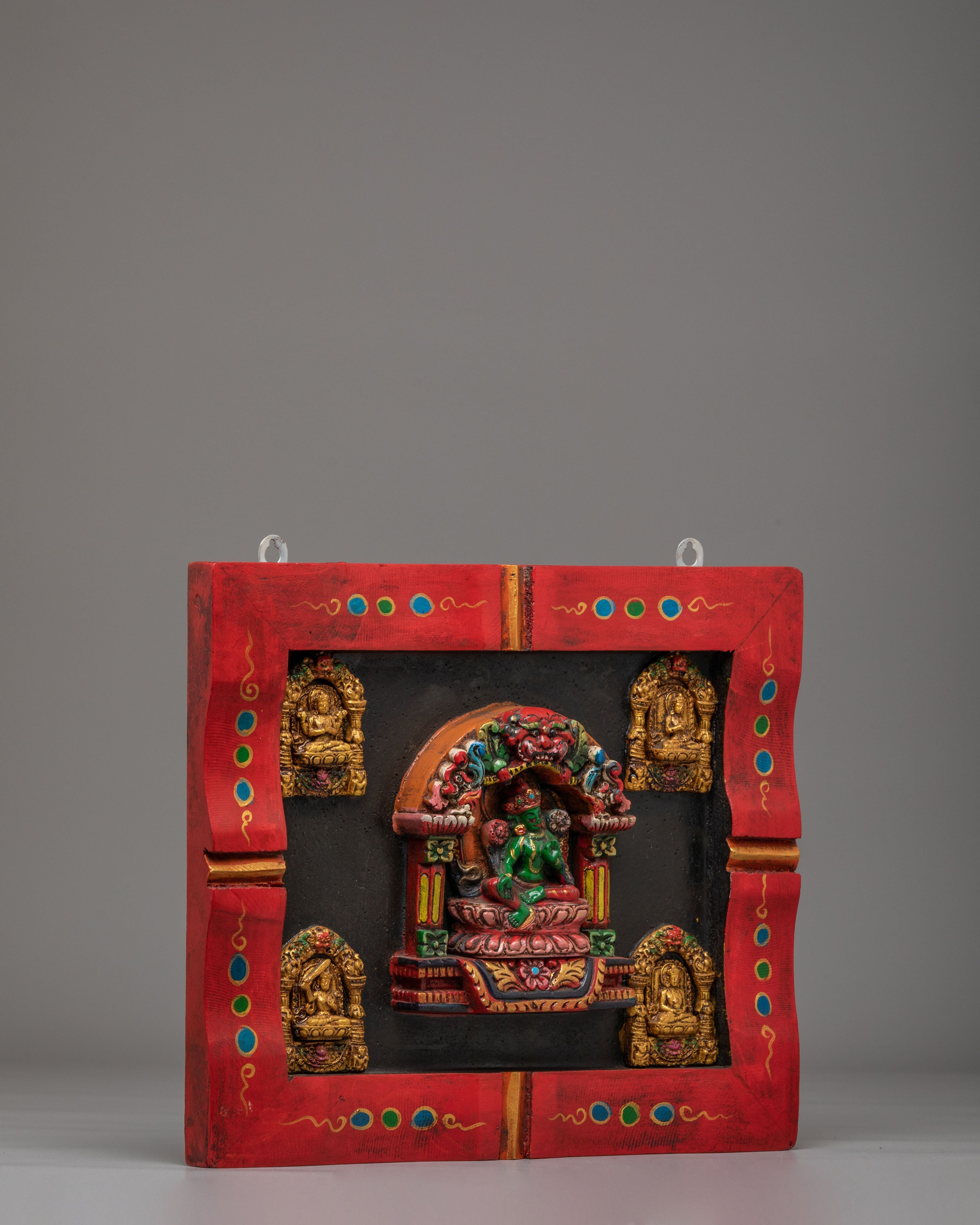 Buddhist Green Tara Wall Hanging | Buddhist Artwork with Chenrezig, Manjushri & Amitayus