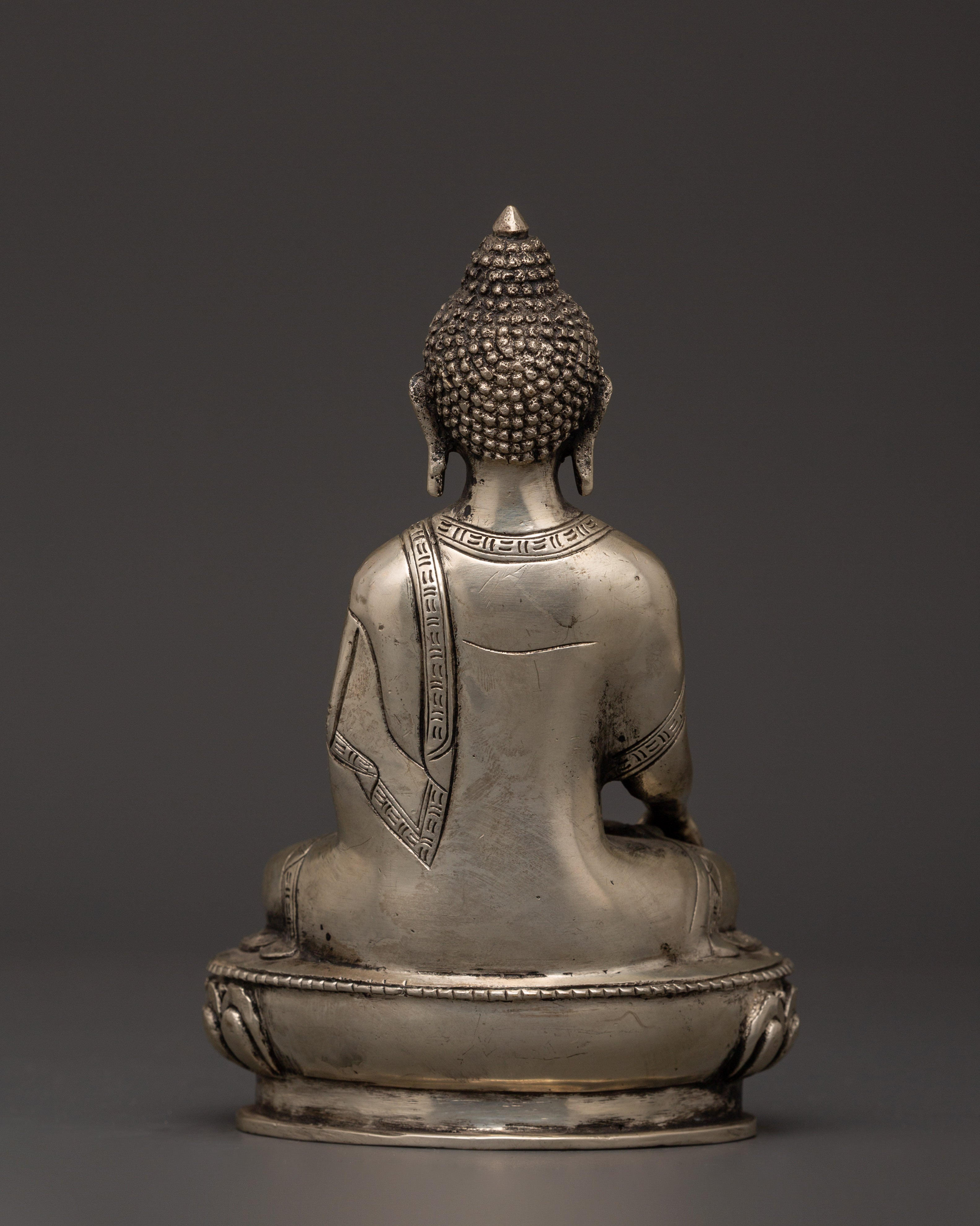 Silver-Plated Shakyamuni Buddha Statue | Buddhist Decor & Spiritual Serenity