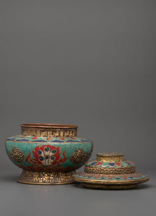 Hand-Made Buddhist Rice Pot Offering | Tibetan Ritual Copper Decor Art