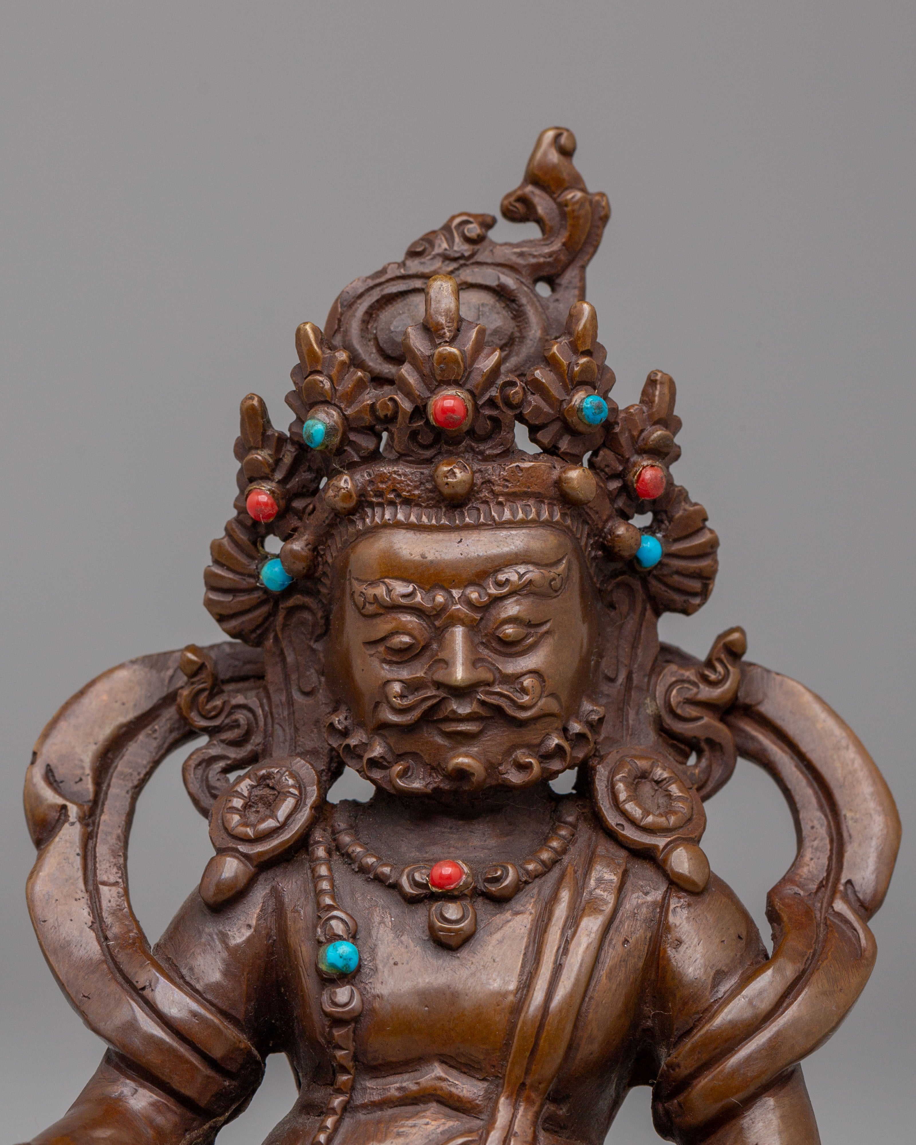 Tibetan Buddhist Dzambhala Statue | Oxidized Copper Buddhist Wealth Deity Sculpture