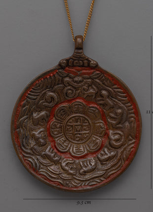 Round Buddhist Brass Locket with Sacred Motifs | Spiritual Jewelry for Devotion