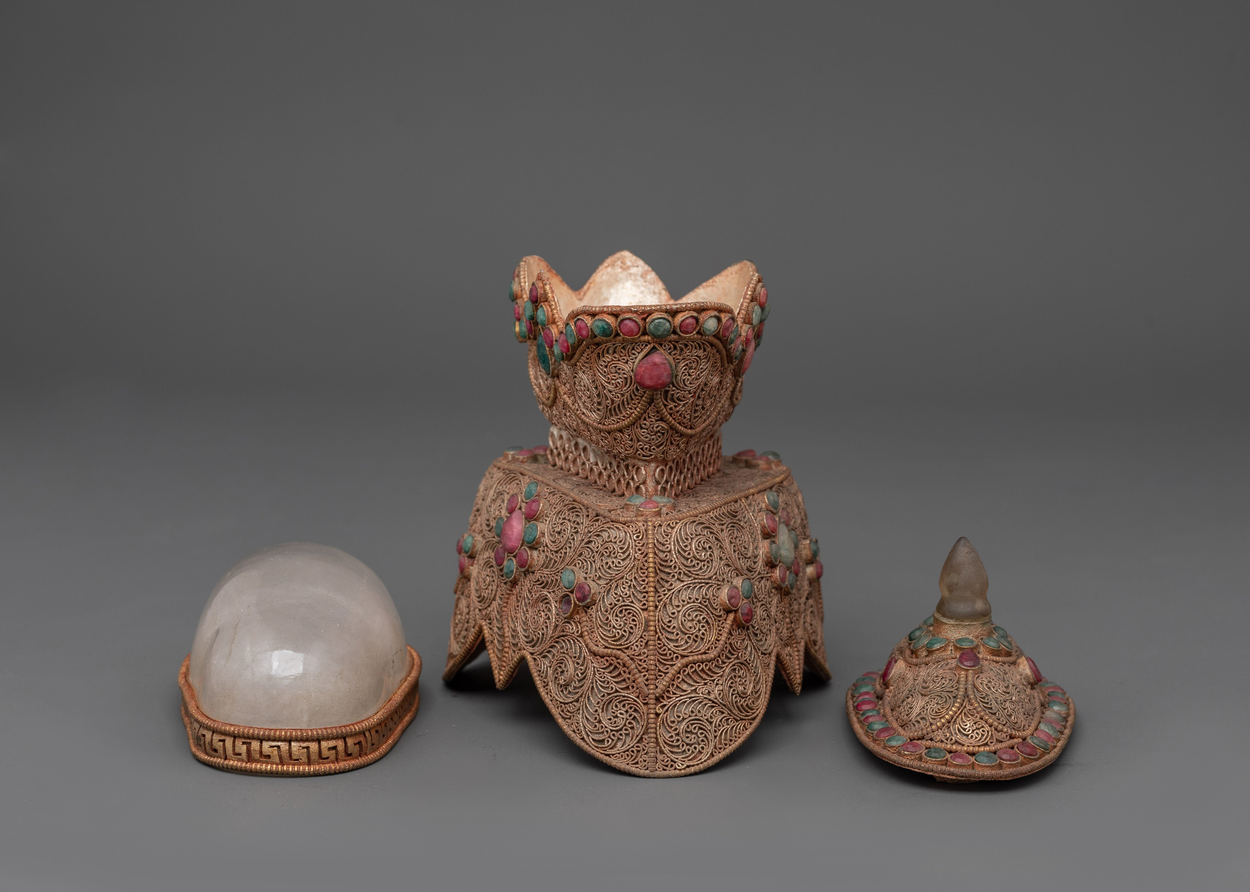 Buddhist Kapala Ritual Tool | Tantric Skull Cup with Coral and Turquoise Decorations