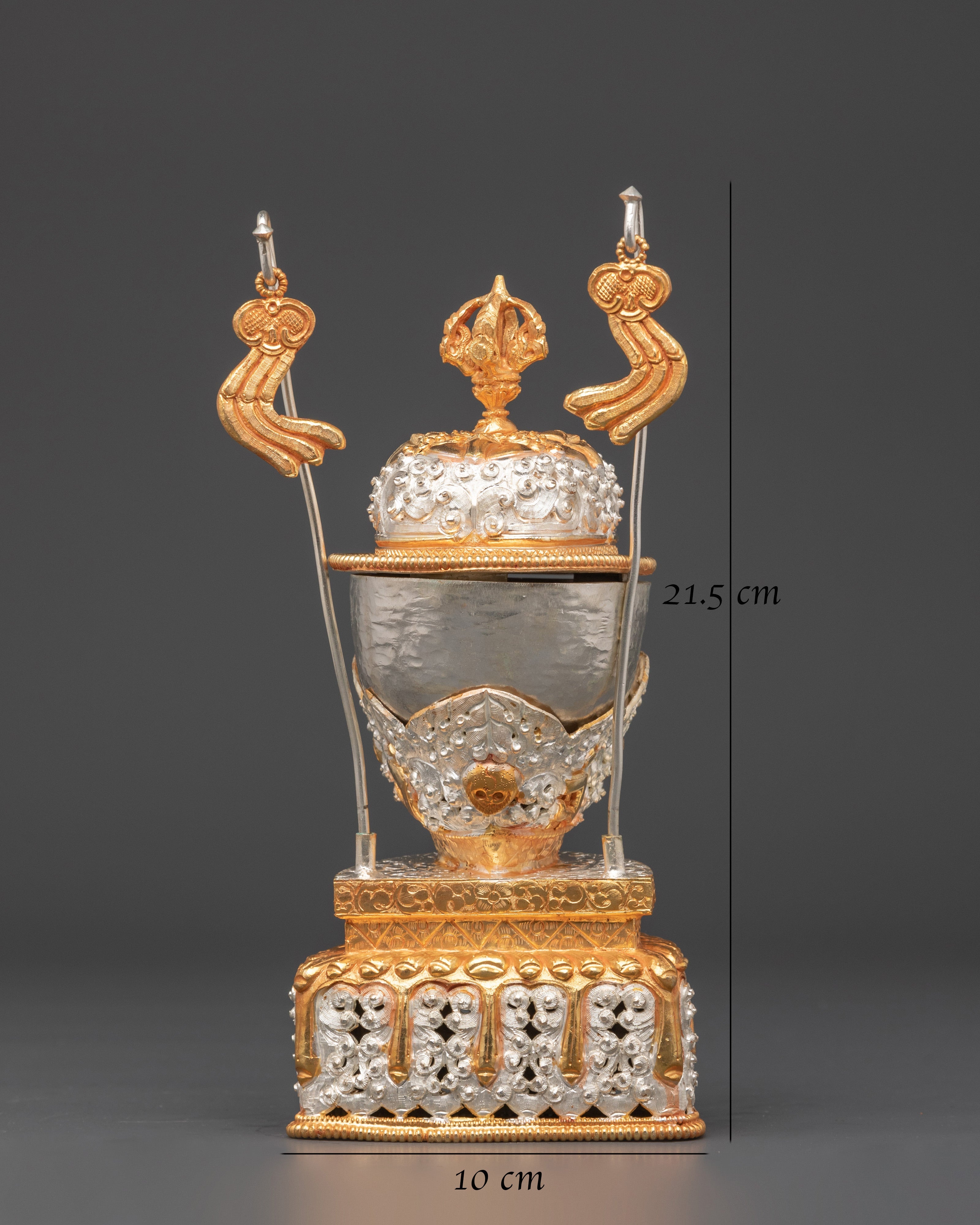 Handmade Silver Plated Kapala | Copper Skull Cup with Auspicious Symbols