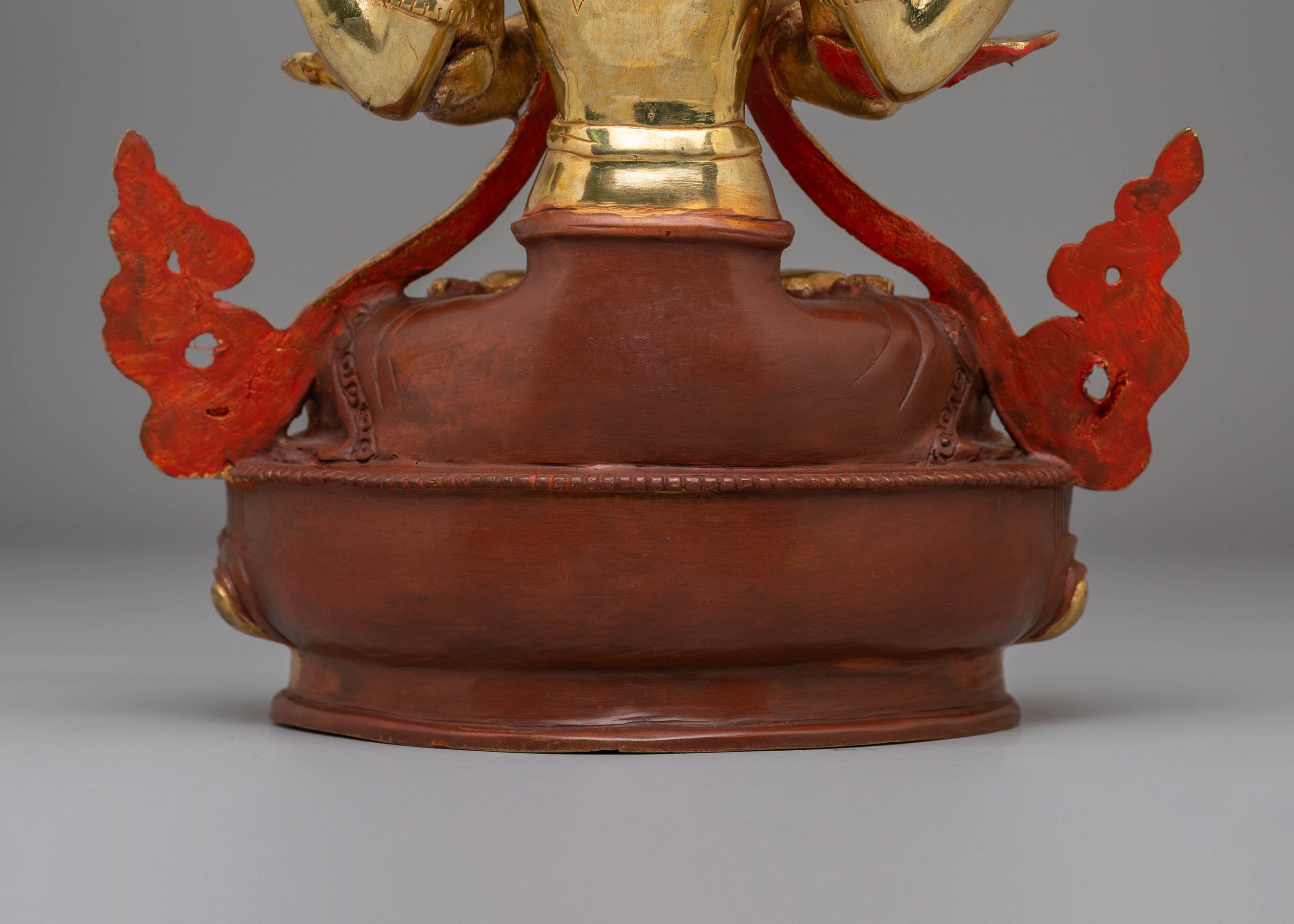 Sacred Bodhisattva Chenrezig Statue | Copper, Gold-Plated, Coral & Turquoise Inlays