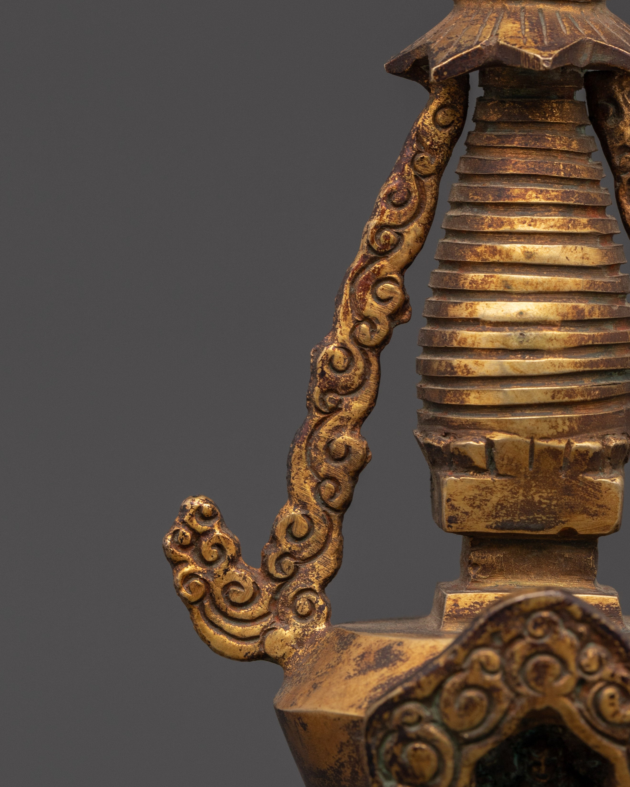 Gold Plated Himalayan Stupa |  Copper Body with Coral Stones