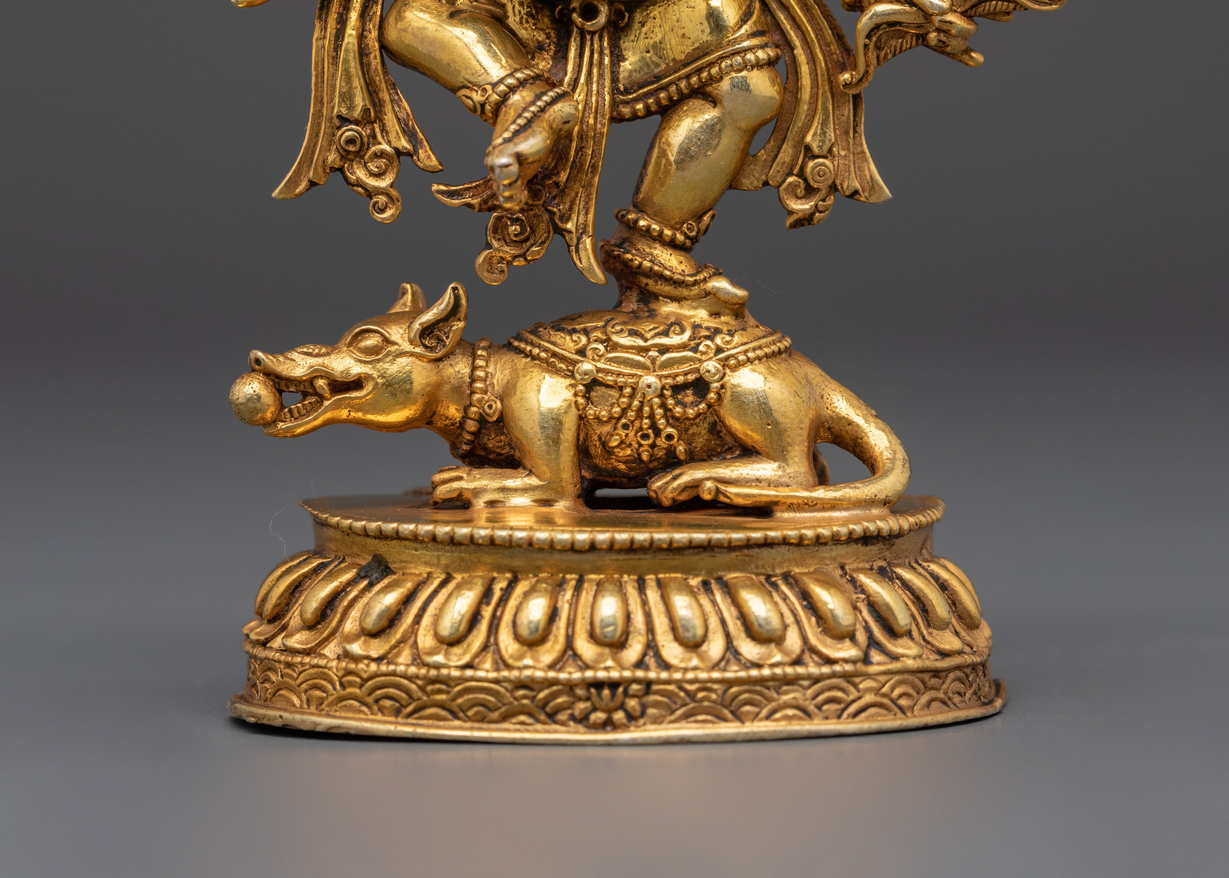 12-Armed Ganesh Gold-Plated Copper Statue | Hindu Deity of Power & Protection